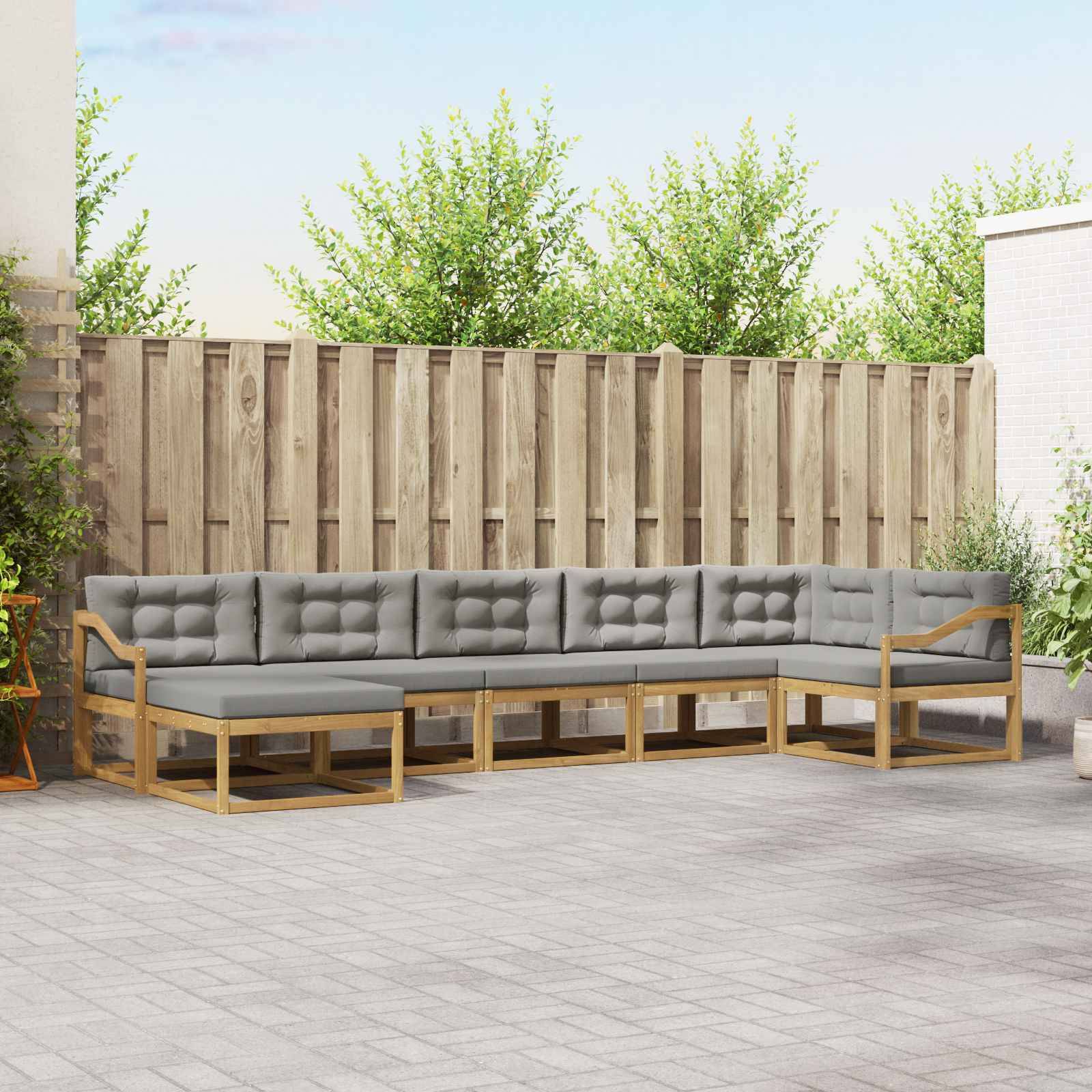 vidaXL Outdoor-Sofagarnitur mit Kissen 7 pcs Weiß und Hellgrau