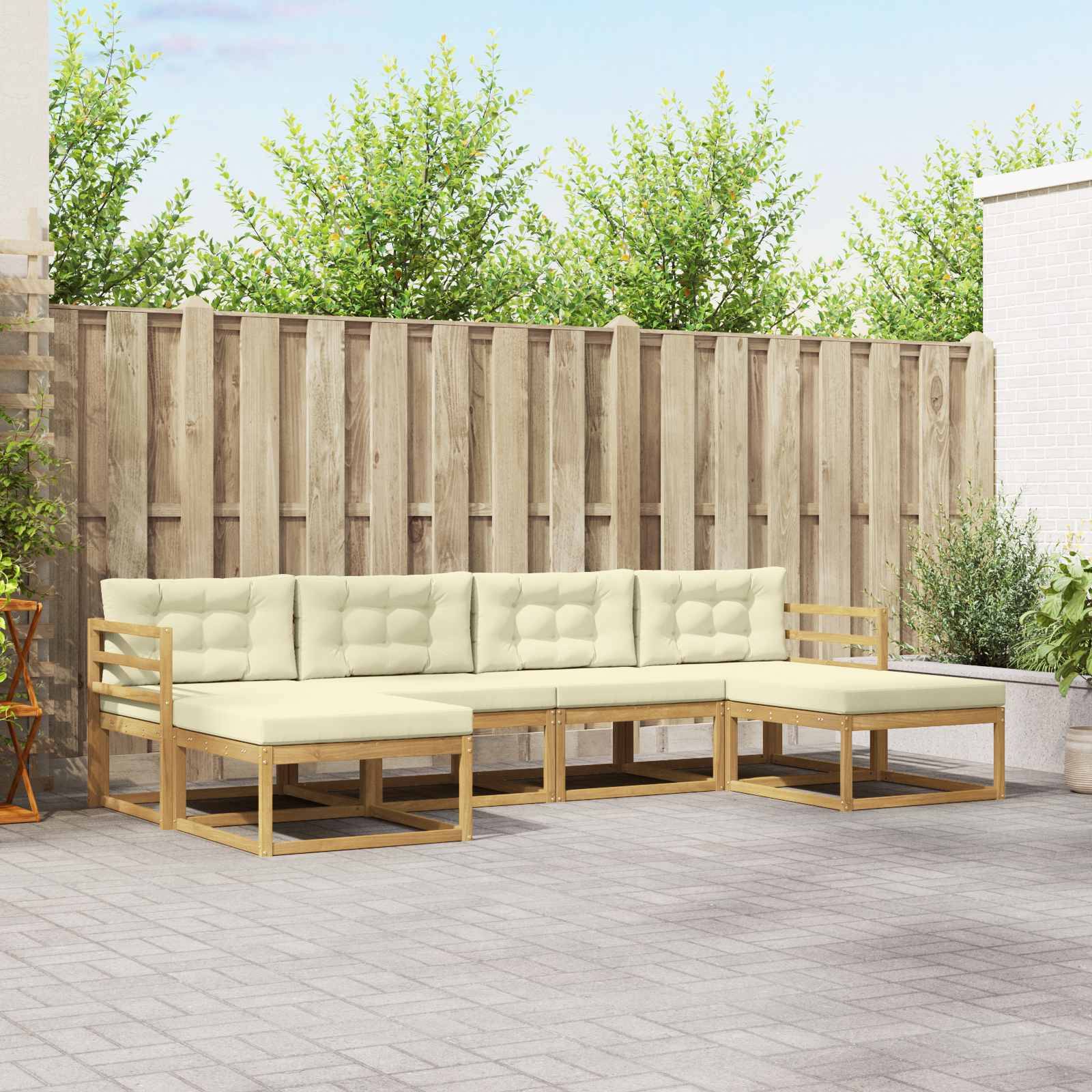 vidaXL Outdoor-Sofagarnitur mit Kissen 6 pcs Weiß und Creme