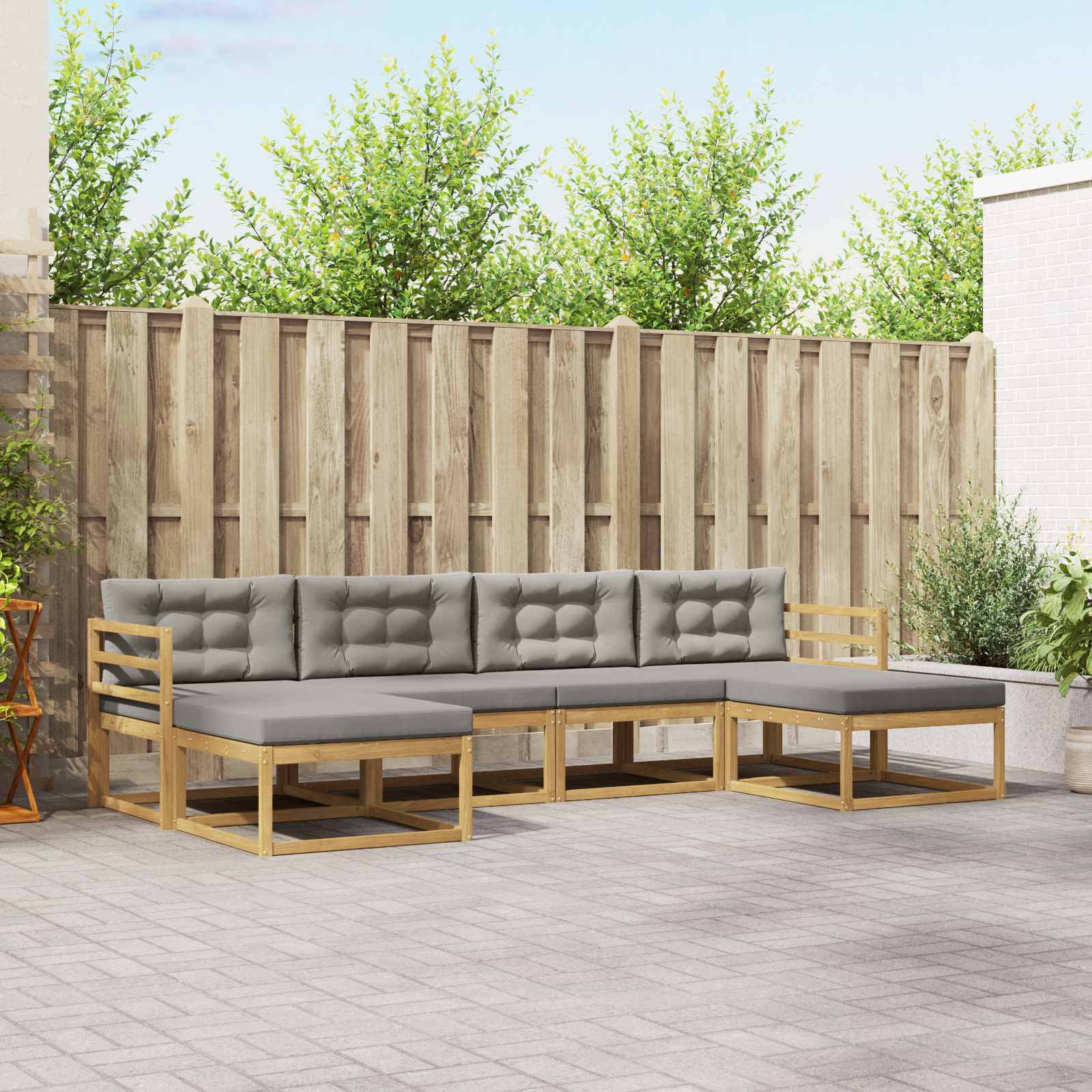vidaXL Outdoor-Sofagarnitur mit Kissen 6 pcs Weiß und Hellgrau