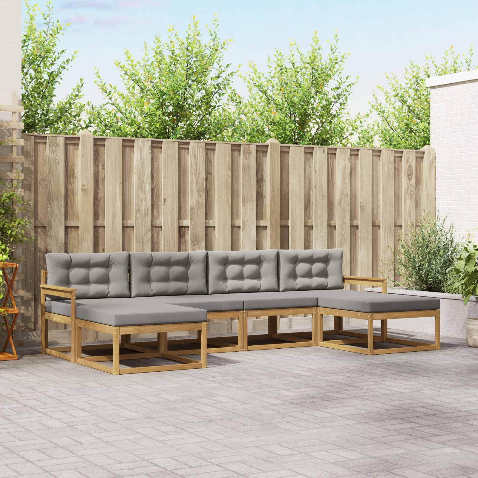 vidaXL Outdoor-Sofagarnitur mit Kissen 6 pcs Weiß und Hellgrau