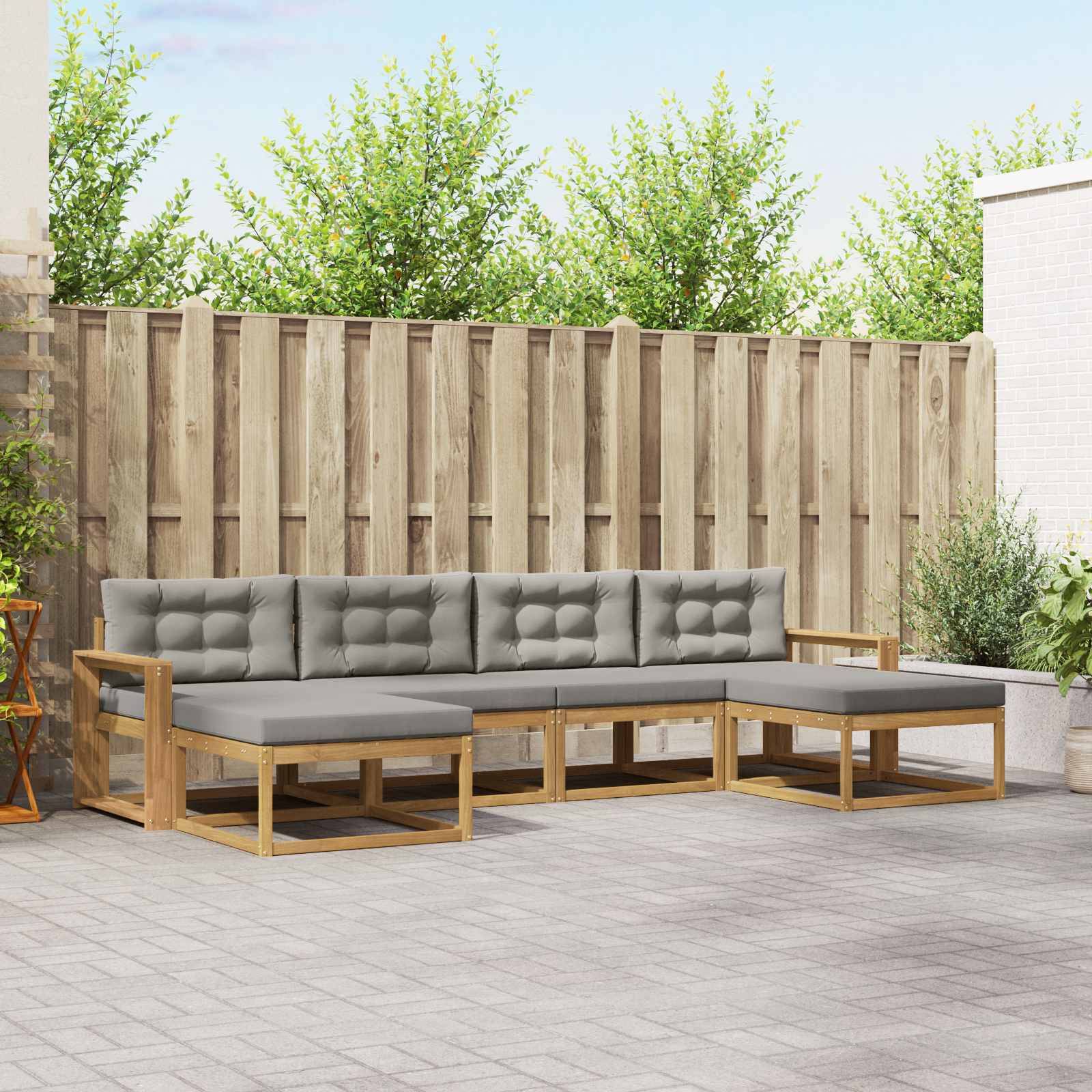 vidaXL Outdoor-Sofagarnitur mit Kissen 6 pcs Weiß und Hellgrau