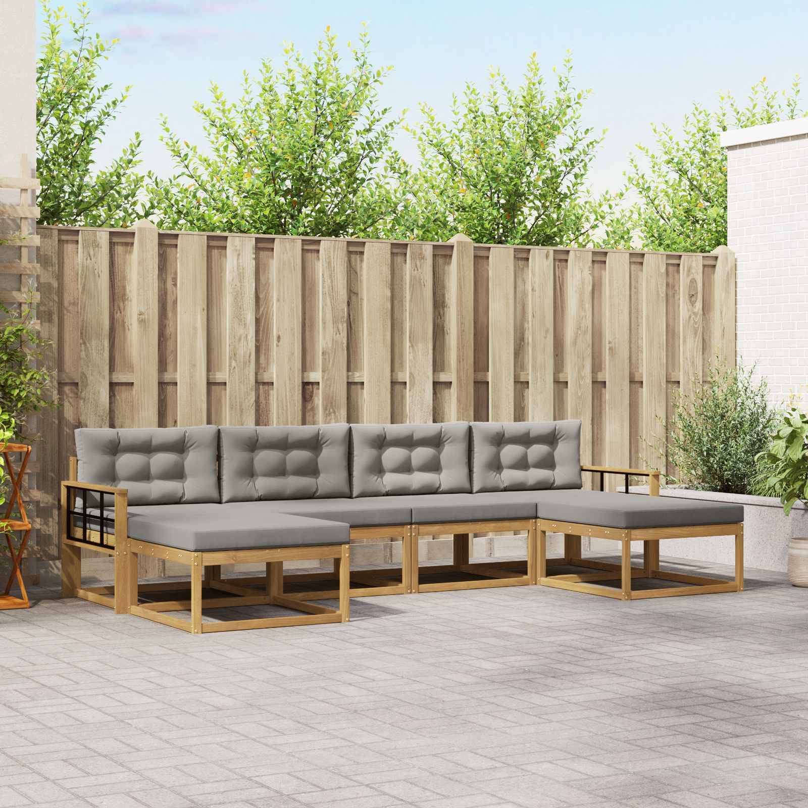 vidaXL Outdoor-Sofagarnitur mit Kissen 6 pcs Weiß und Hellgrau