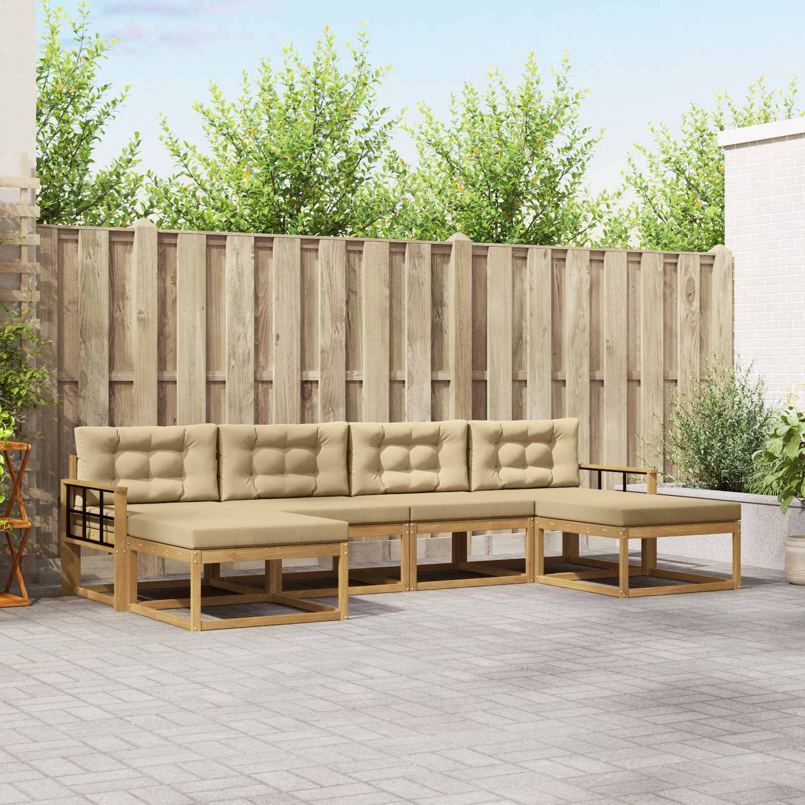 vidaXL Outdoor-Sofagarnitur mit Kissen 6 pcs Weiß und Beige