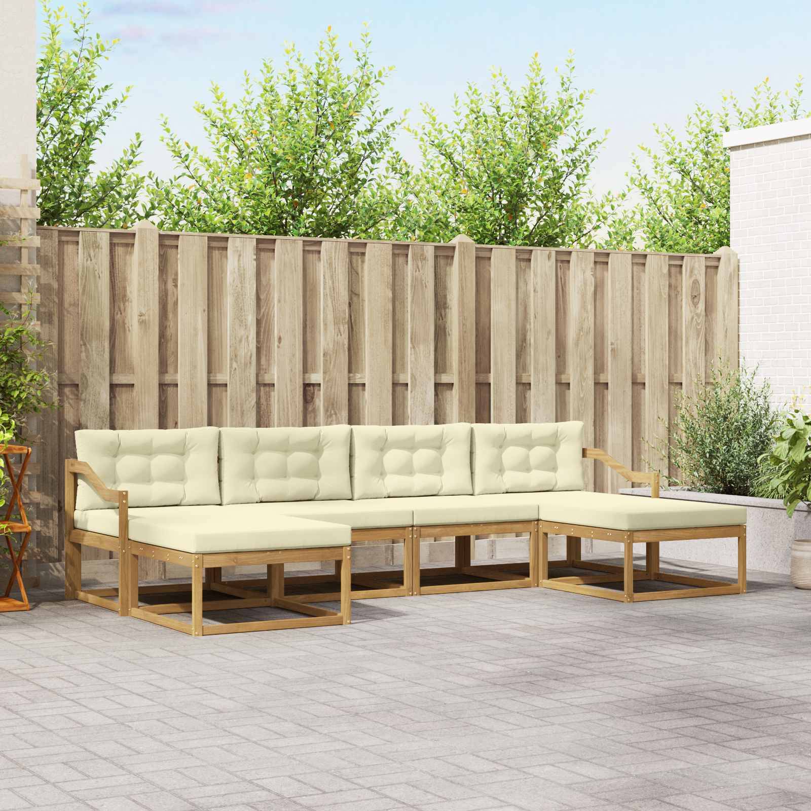 vidaXL Outdoor-Sofagarnitur mit Kissen 6 pcs Weiß und Creme
