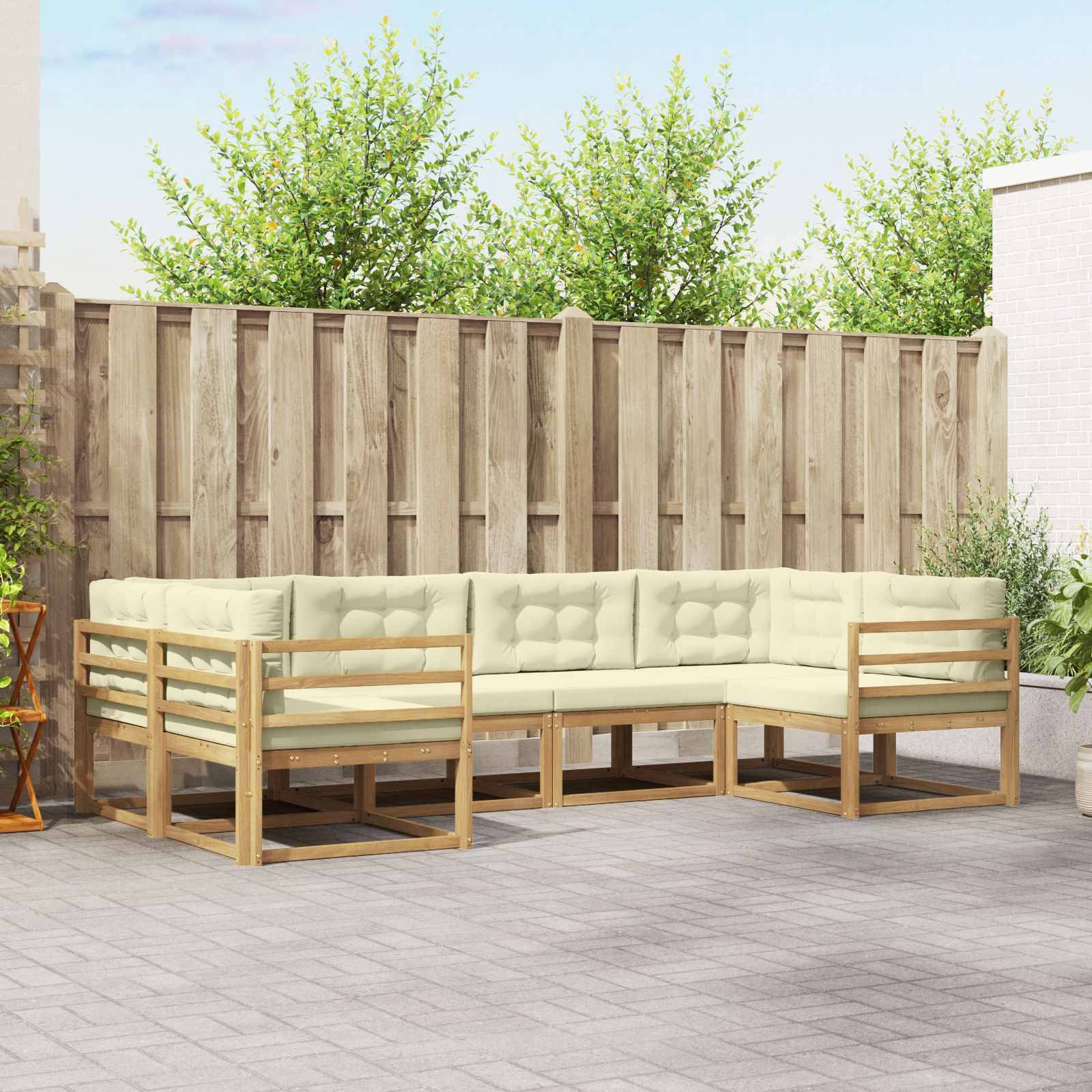 vidaXL Outdoor-Sofagarnitur mit Kissen 6 pcs Weiß und Creme