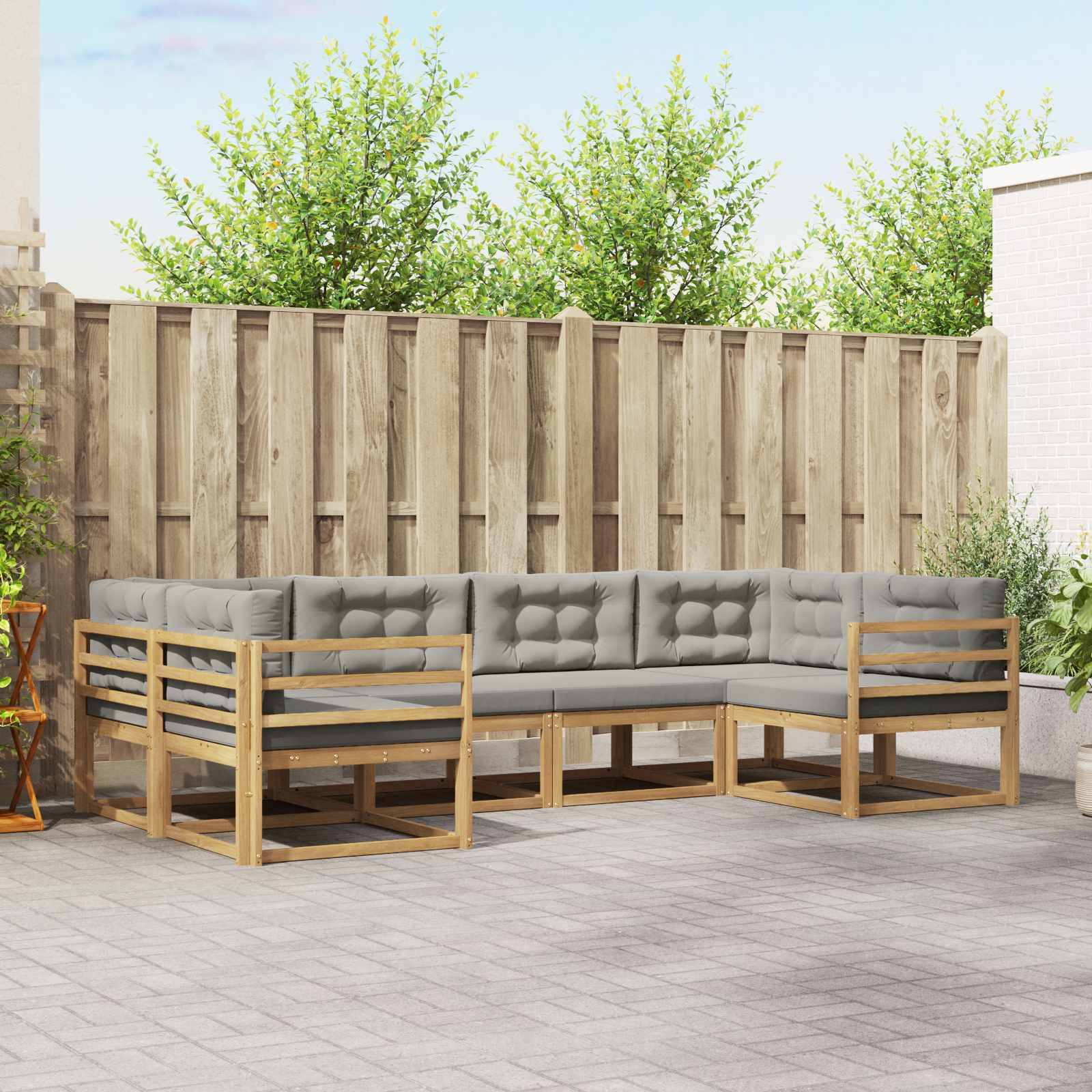 vidaXL Outdoor-Sofagarnitur mit Kissen 6 pcs Weiß und Hellgrau