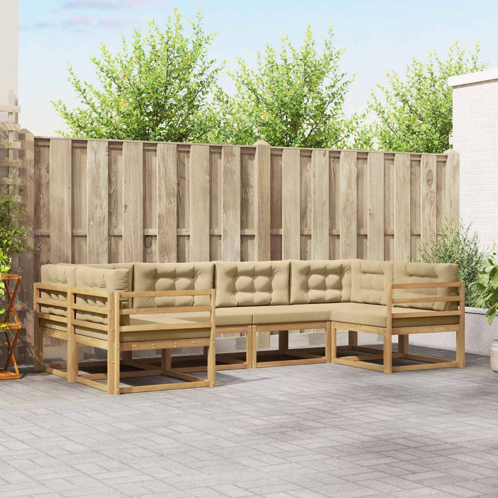 vidaXL Outdoor-Sofagarnitur mit Kissen 6 pcs Weiß und Beige