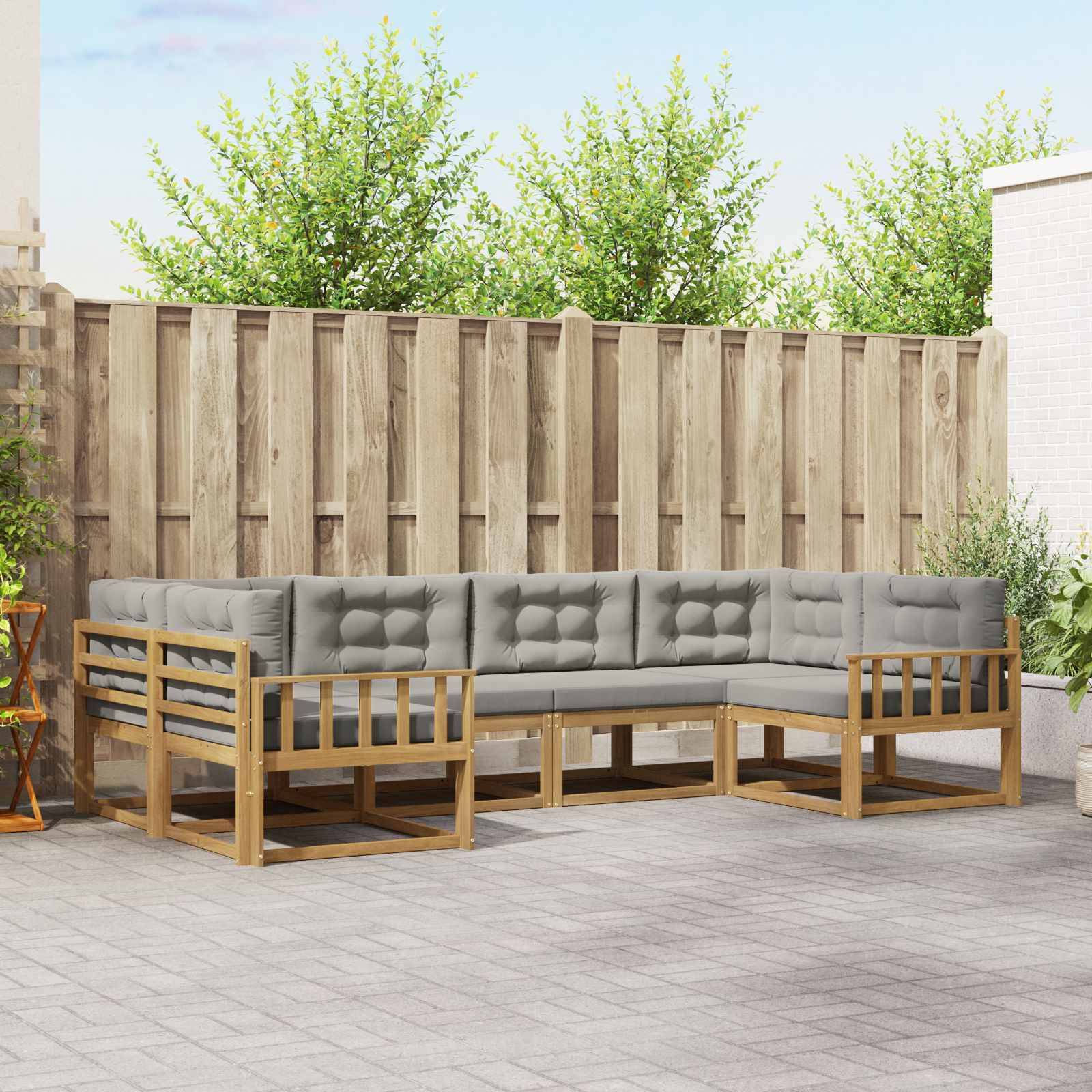 vidaXL Outdoor-Sofagarnitur mit Kissen 6 pcs Weiß und Hellgrau