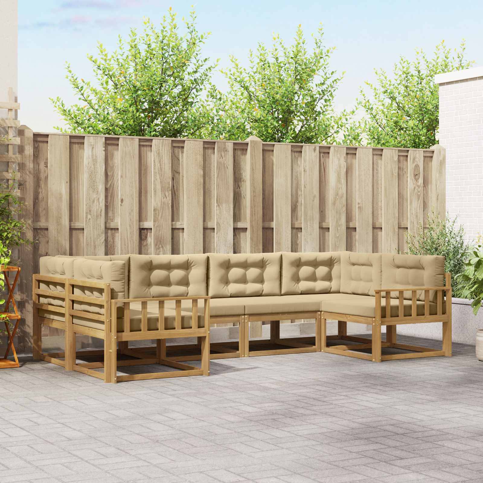 vidaXL Outdoor-Sofagarnitur mit Kissen 6 pcs Weiß und Beige