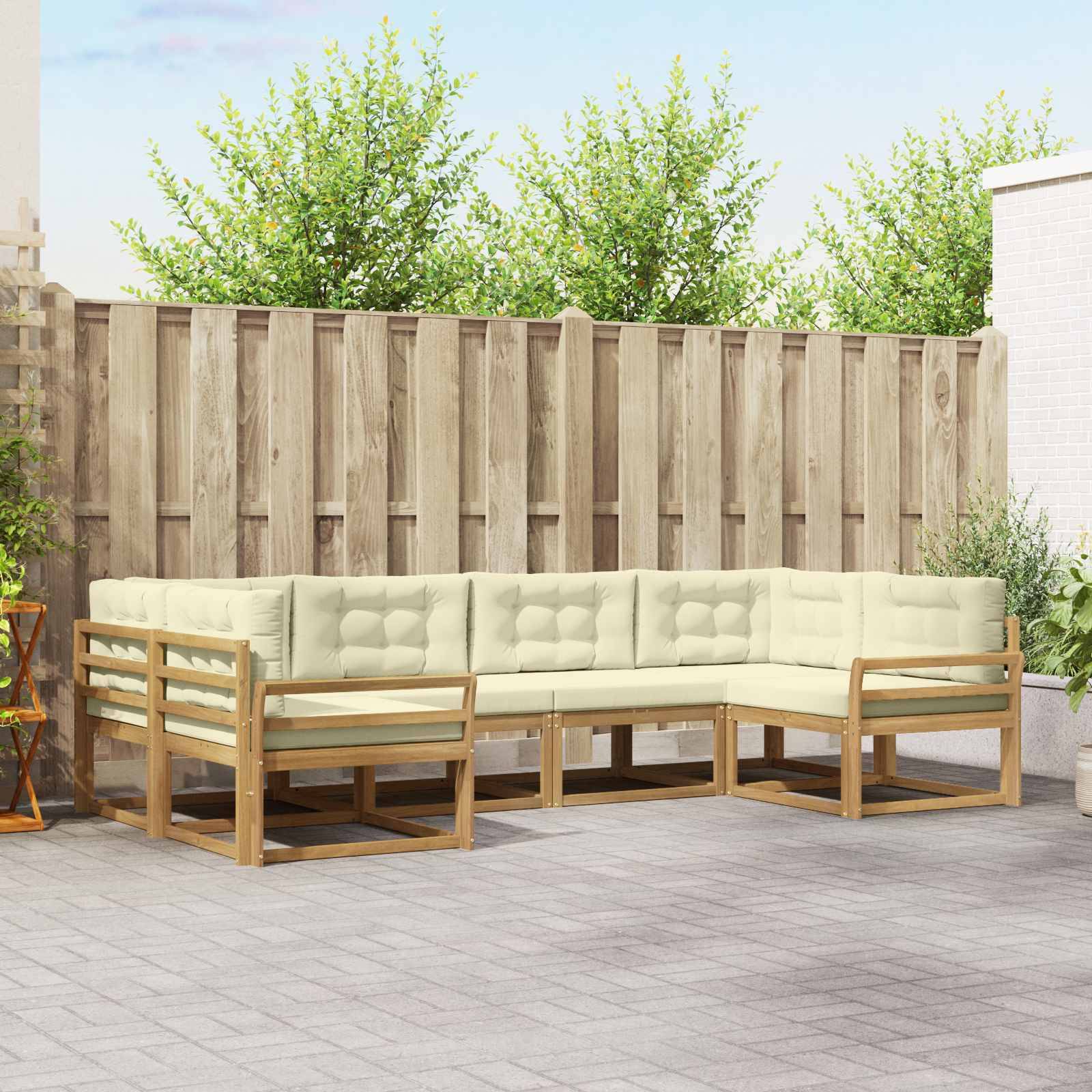 vidaXL Outdoor-Sofagarnitur mit Kissen 6 pcs Weiß und Creme