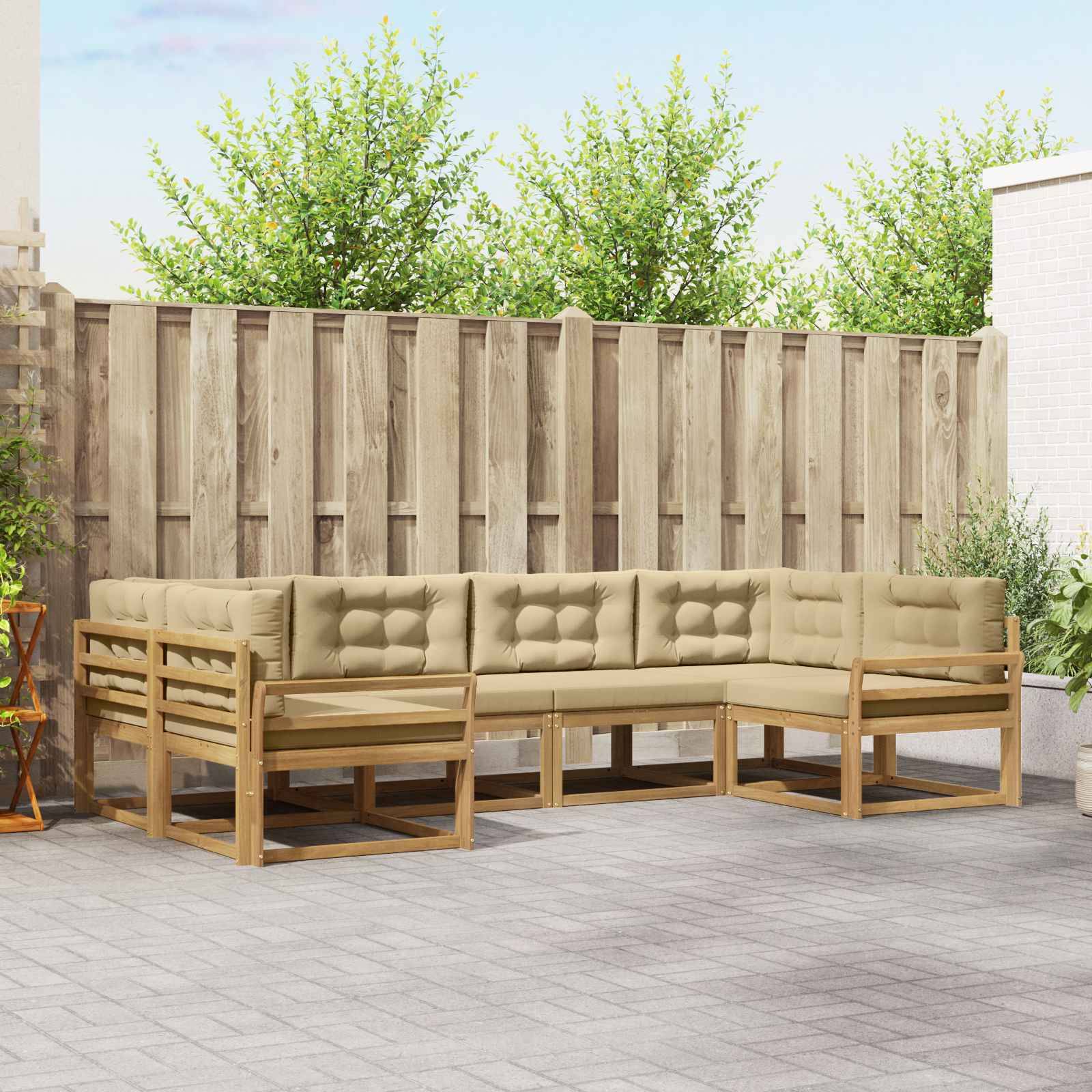 vidaXL Outdoor-Sofagarnitur mit Kissen 6 pcs Weiß und Beige