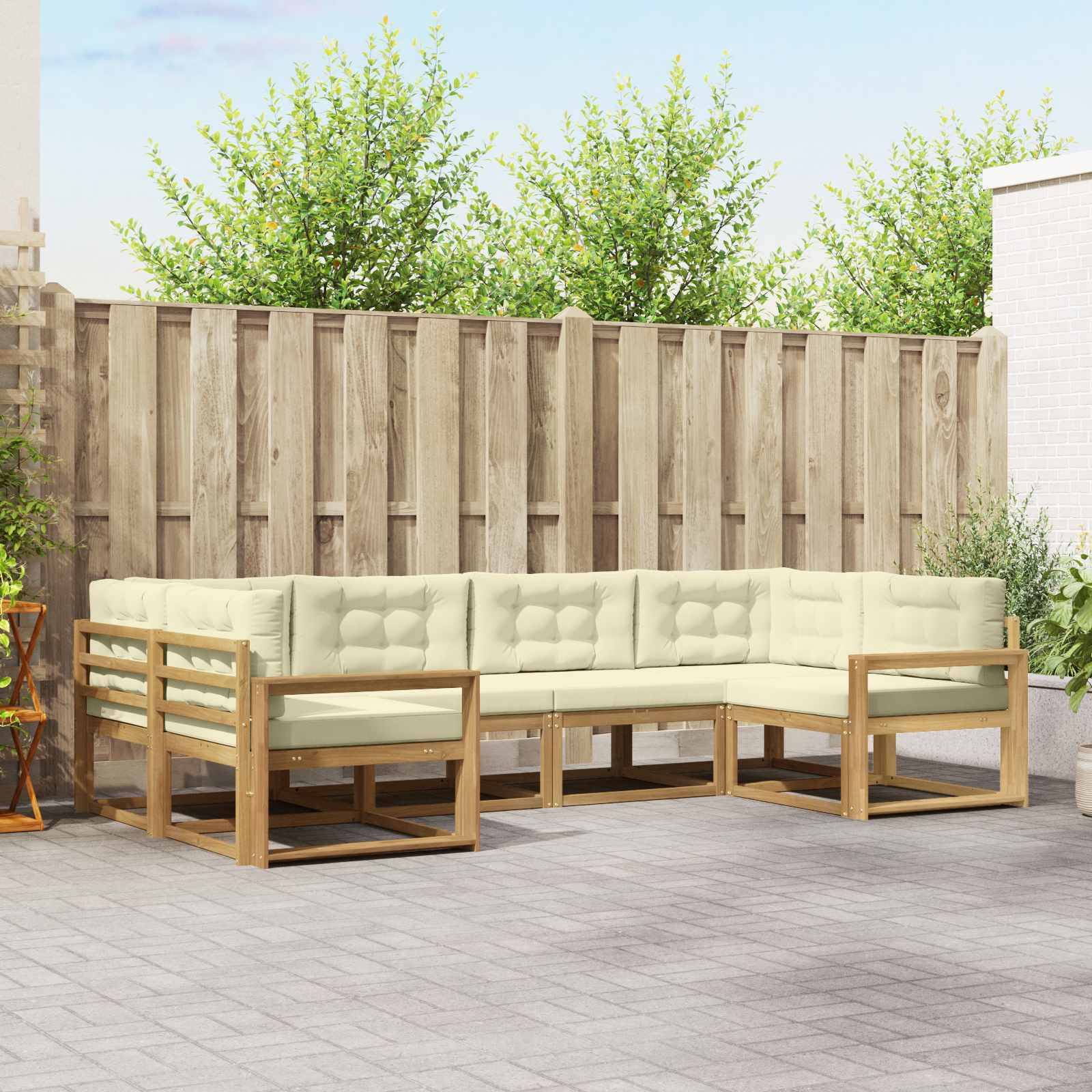 vidaXL Outdoor-Sofagarnitur mit Kissen 6 pcs Weiß und Creme