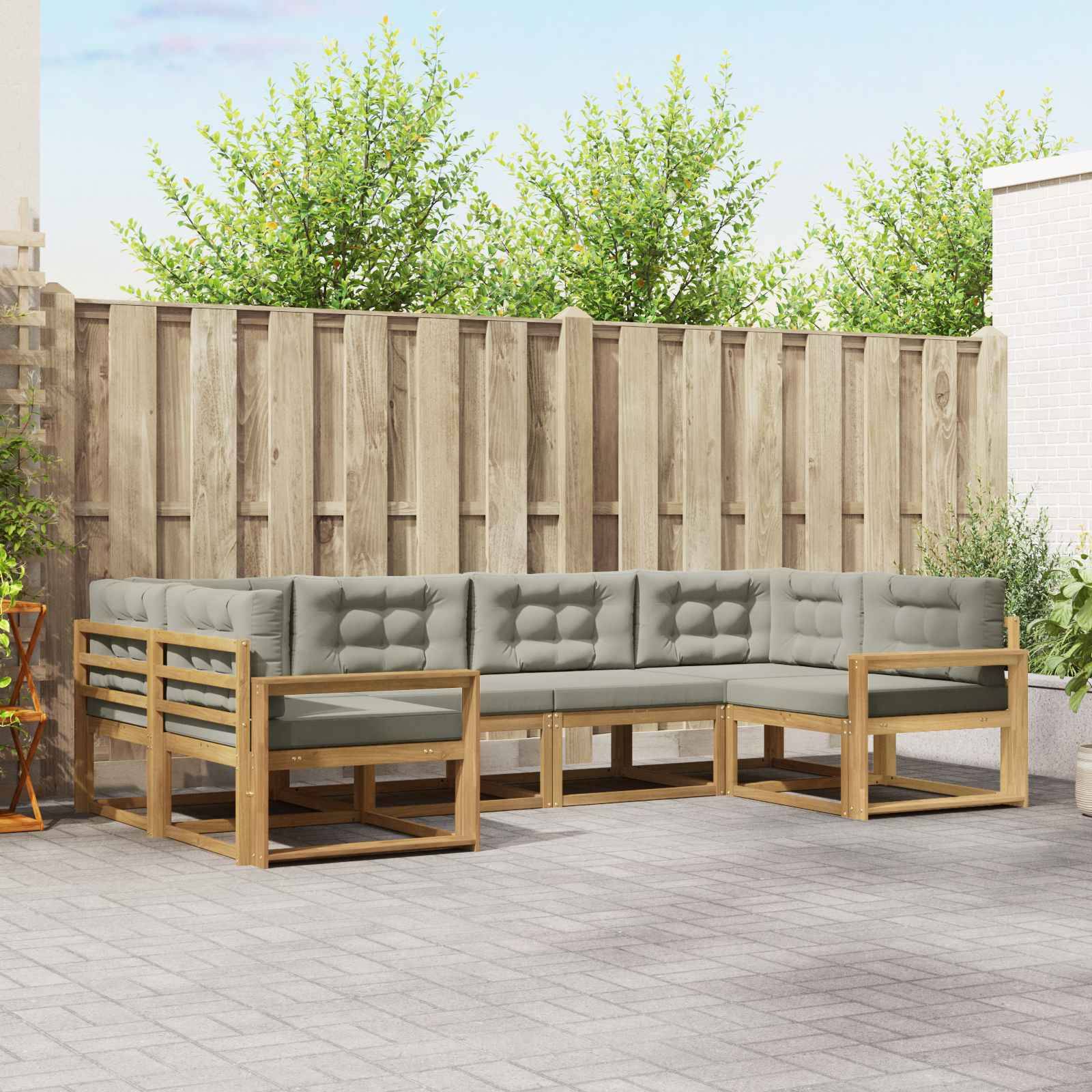 vidaXL Outdoor-Sofagarnitur mit Kissen 6 pcs Weiß und Hellgrau