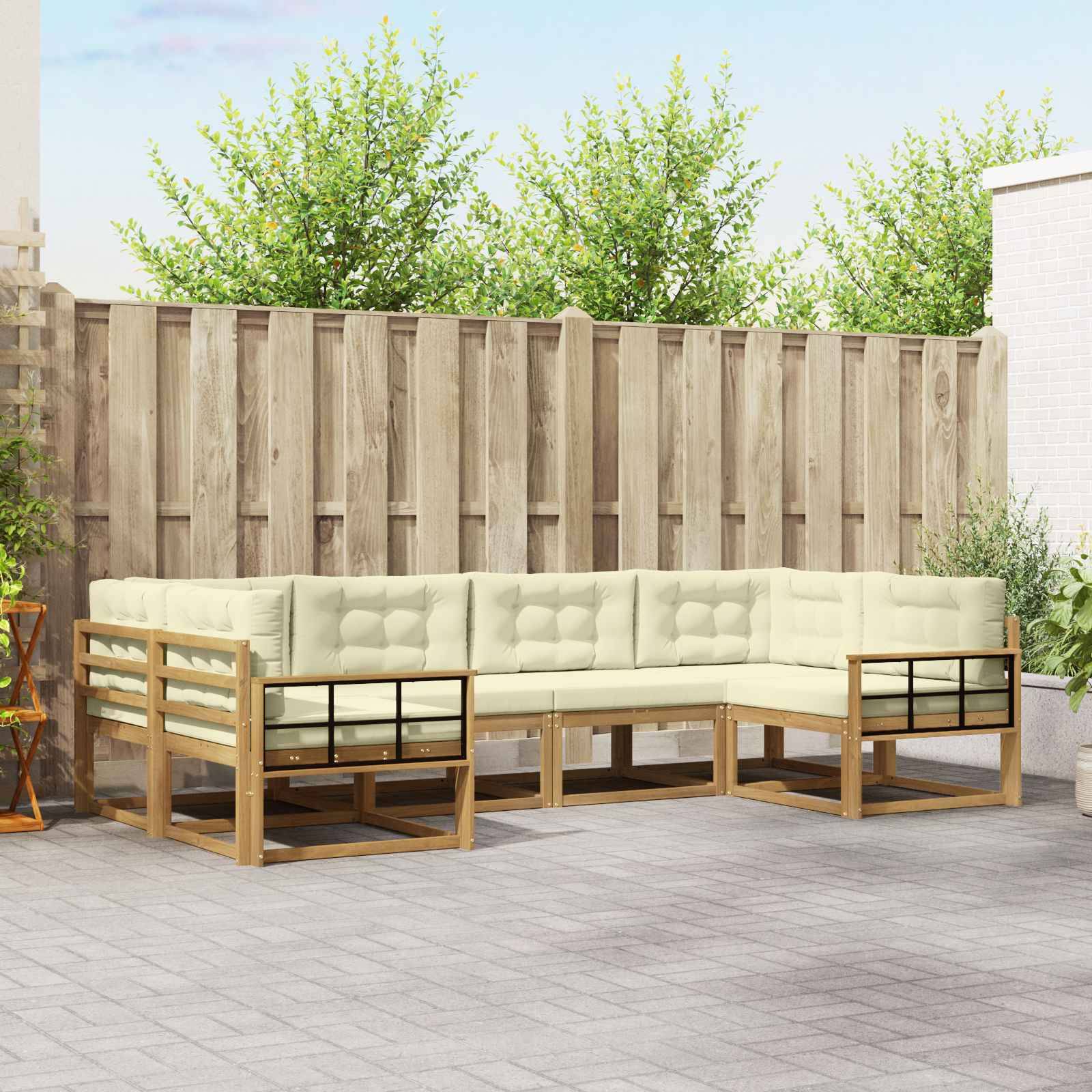 vidaXL Outdoor-Sofagarnitur mit Kissen 6 pcs Weiß und Creme