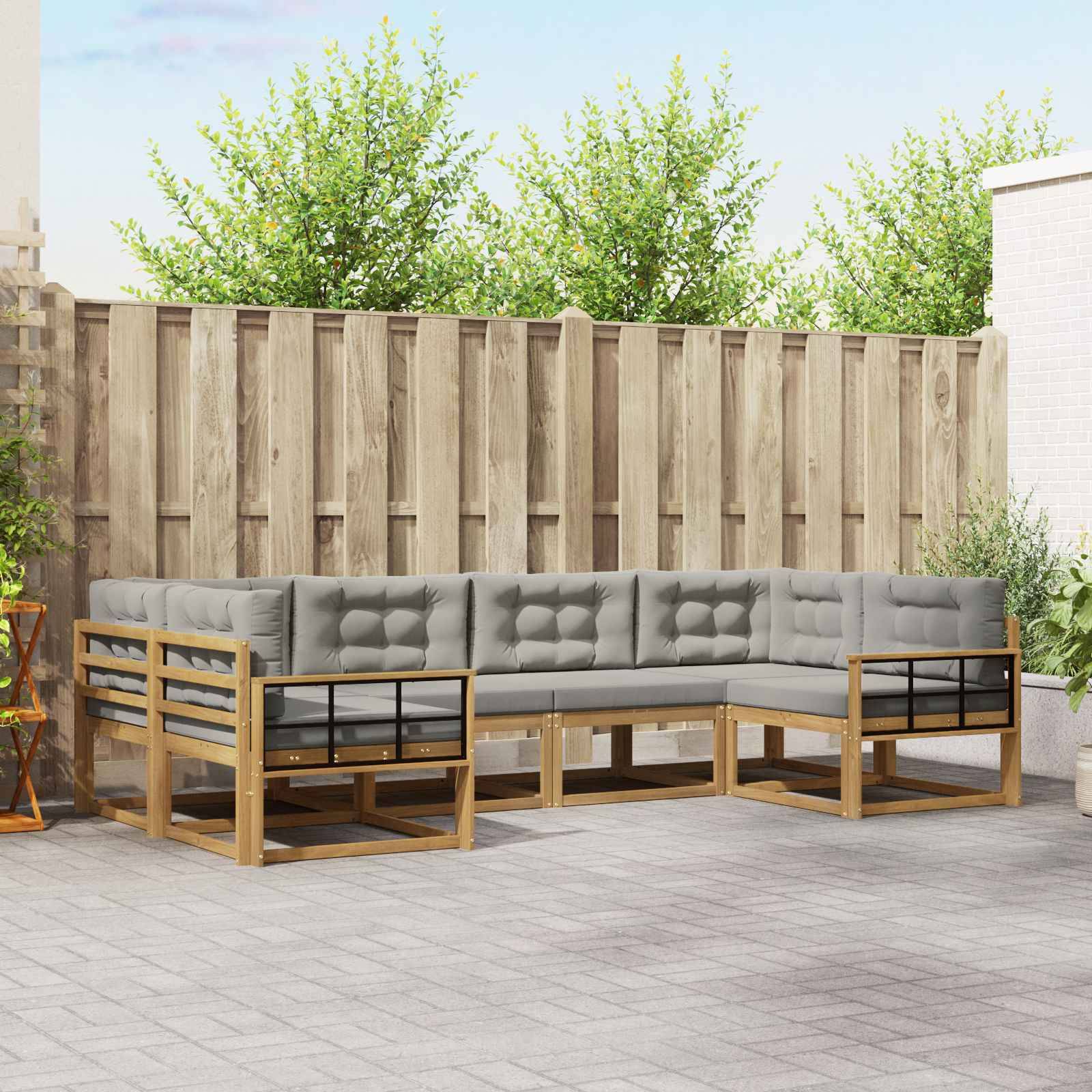 vidaXL Outdoor-Sofagarnitur mit Kissen 6 pcs Weiß und Hellgrau