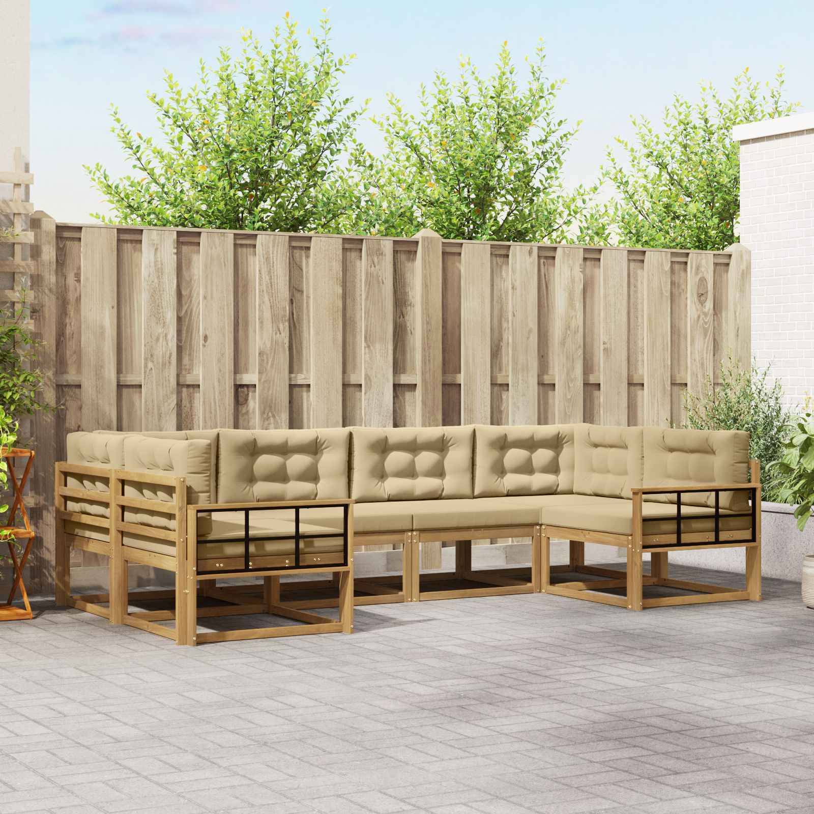 vidaXL Outdoor-Sofagarnitur mit Kissen 6 pcs Weiß und Beige