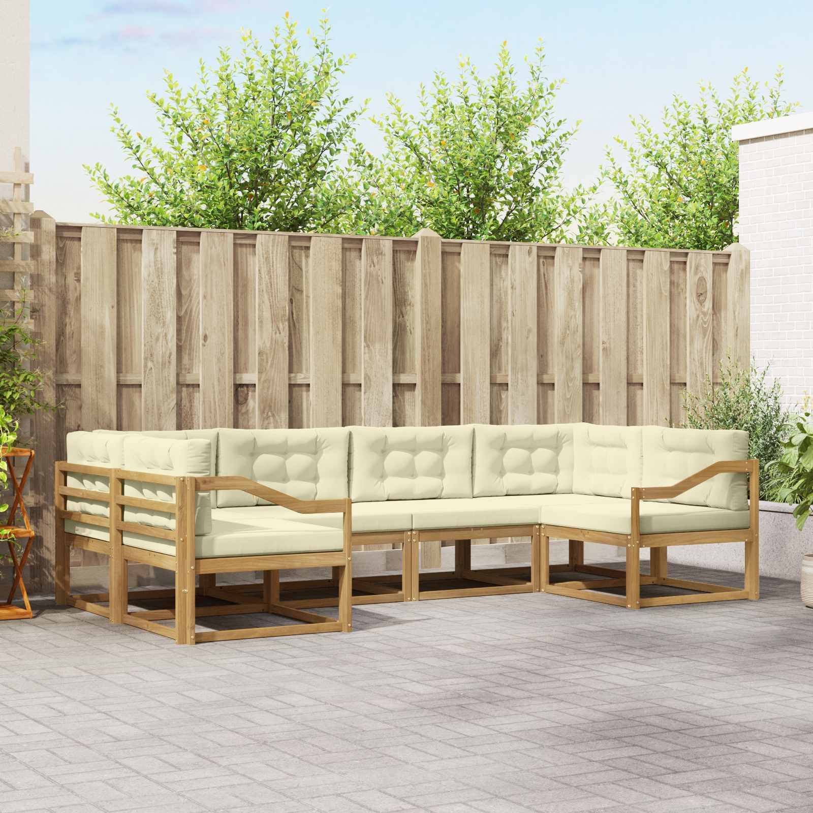 vidaXL Outdoor-Sofagarnitur mit Kissen 6 pcs Weiß und Creme