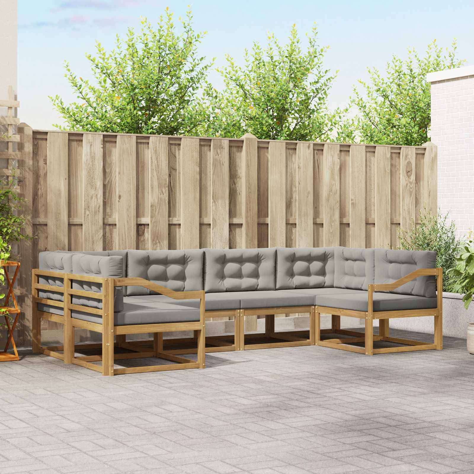 vidaXL Outdoor-Sofagarnitur mit Kissen 6 pcs Weiß und Hellgrau