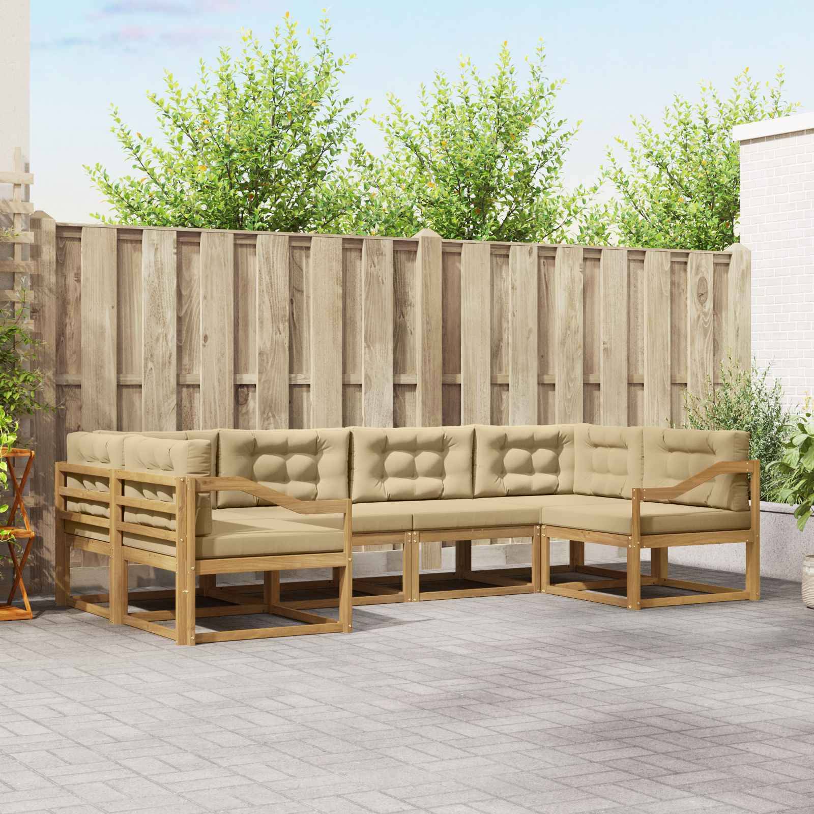 vidaXL Outdoor-Sofagarnitur mit Kissen 6 pcs Weiß und Beige