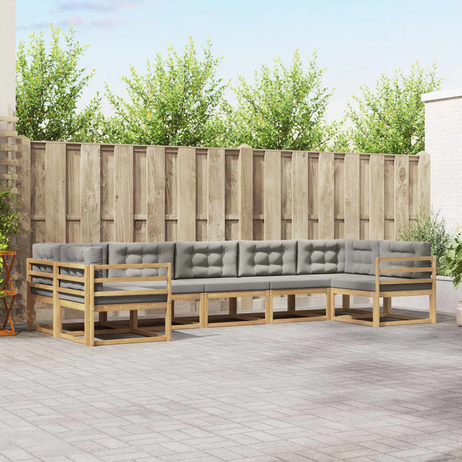 vidaXL Outdoor-Sofagarnitur mit Kissen 7 pcs Weiß und Hellgrau