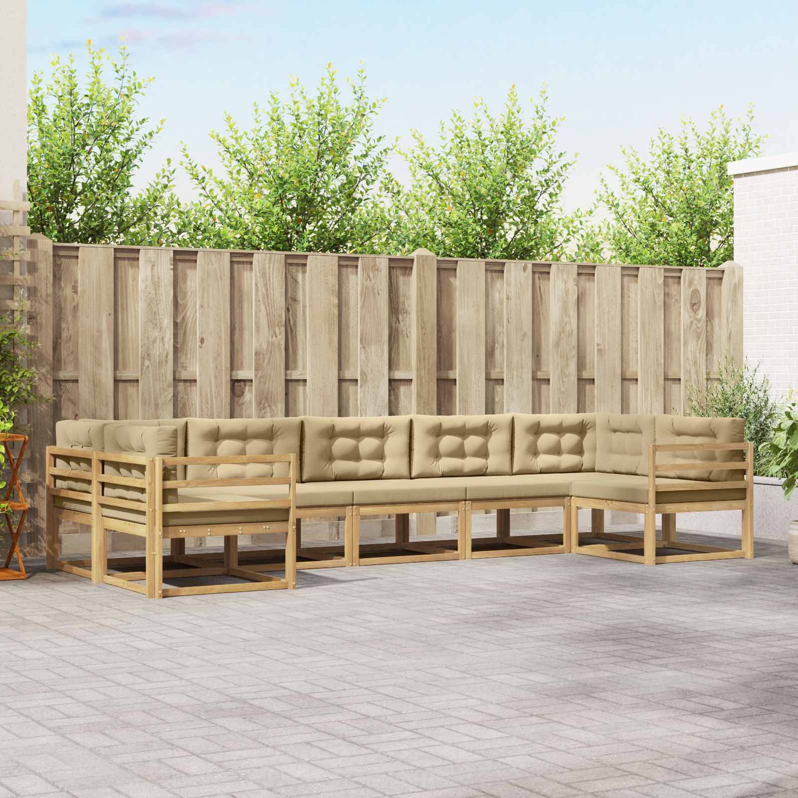 vidaXL Outdoor-Sofagarnitur mit Kissen 7 pcs Weiß und Beige