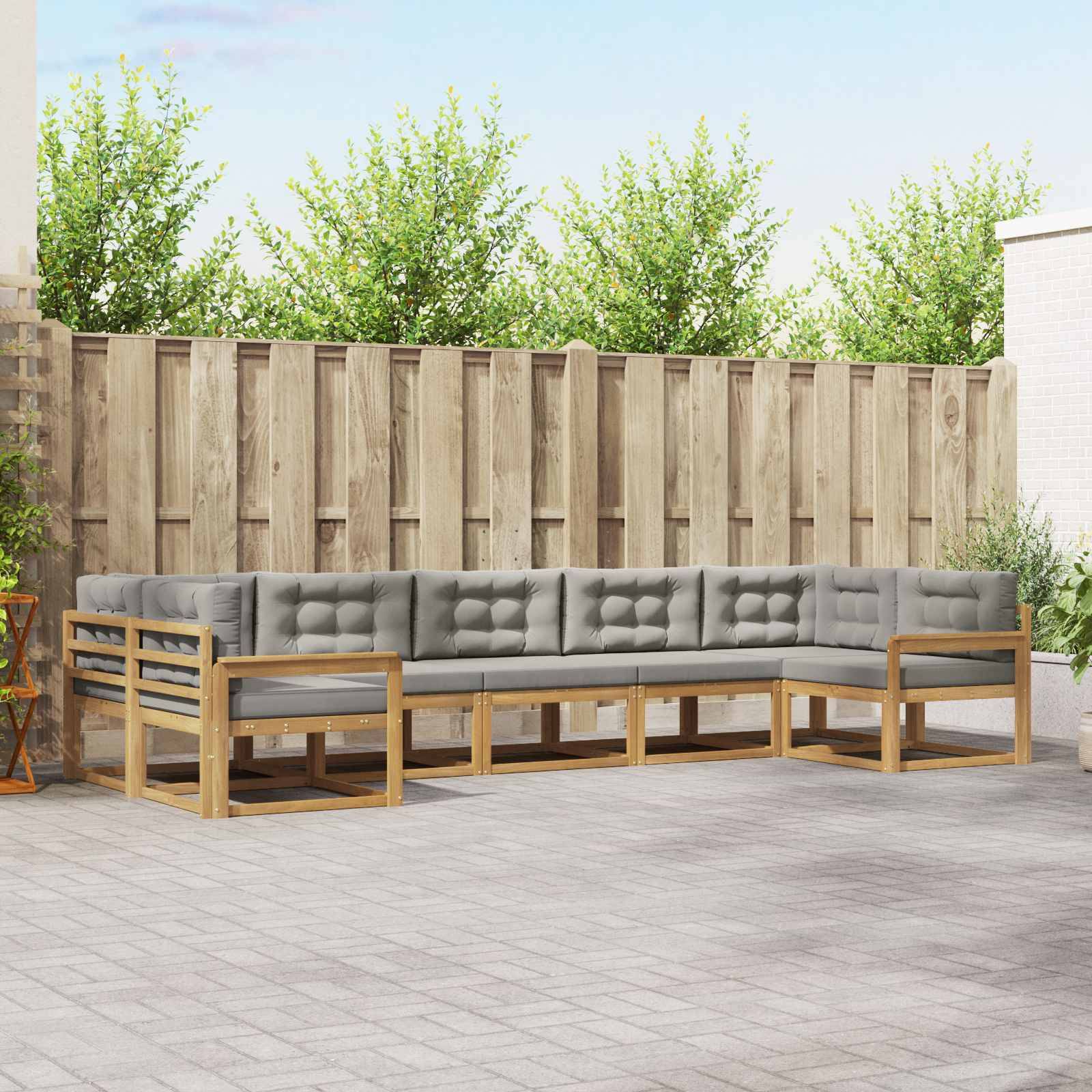 vidaXL Outdoor-Sofagarnitur mit Kissen 7 pcs Weiß und Hellgrau