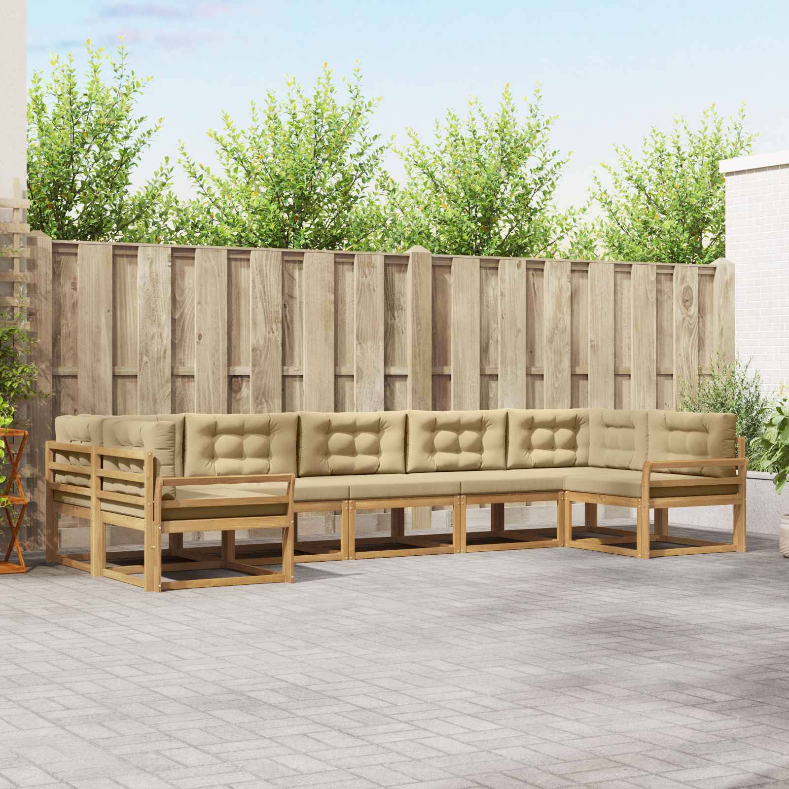 vidaXL Outdoor-Sofagarnitur mit Kissen 7 pcs Weiß und Beige