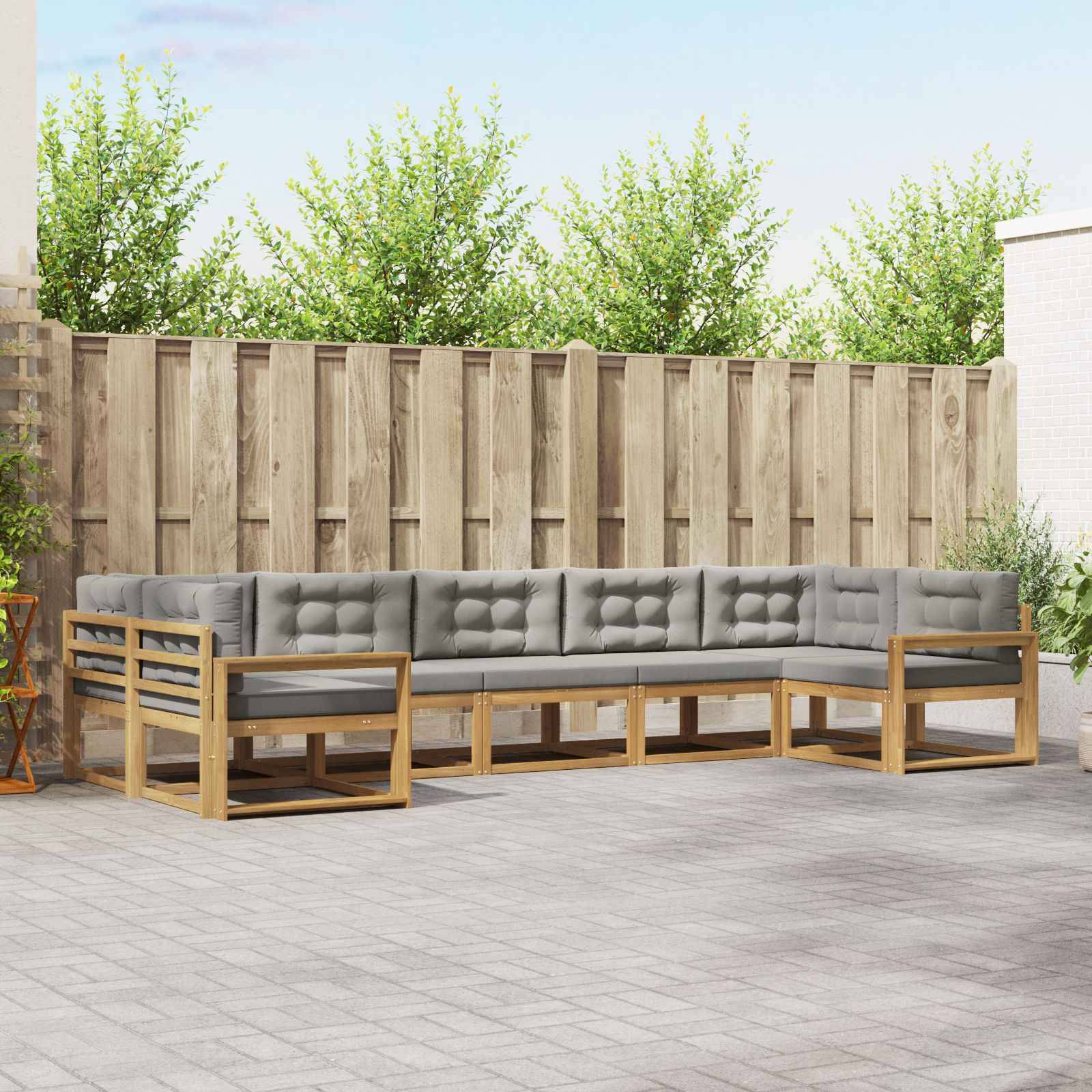 vidaXL Outdoor-Sofagarnitur mit Kissen 7 pcs Weiß und Hellgrau