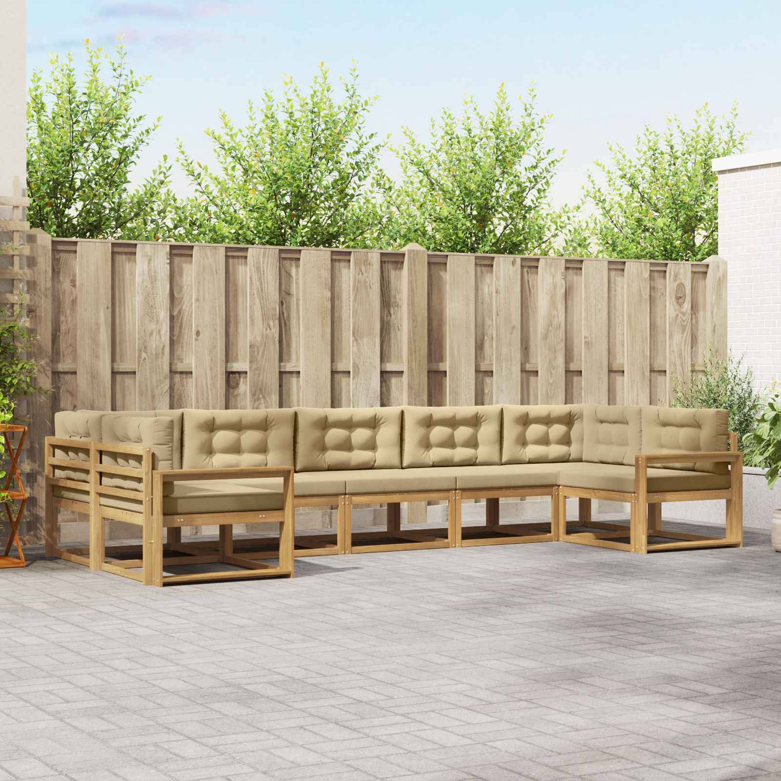 vidaXL Outdoor-Sofagarnitur mit Kissen 7 pcs Weiß und Beige
