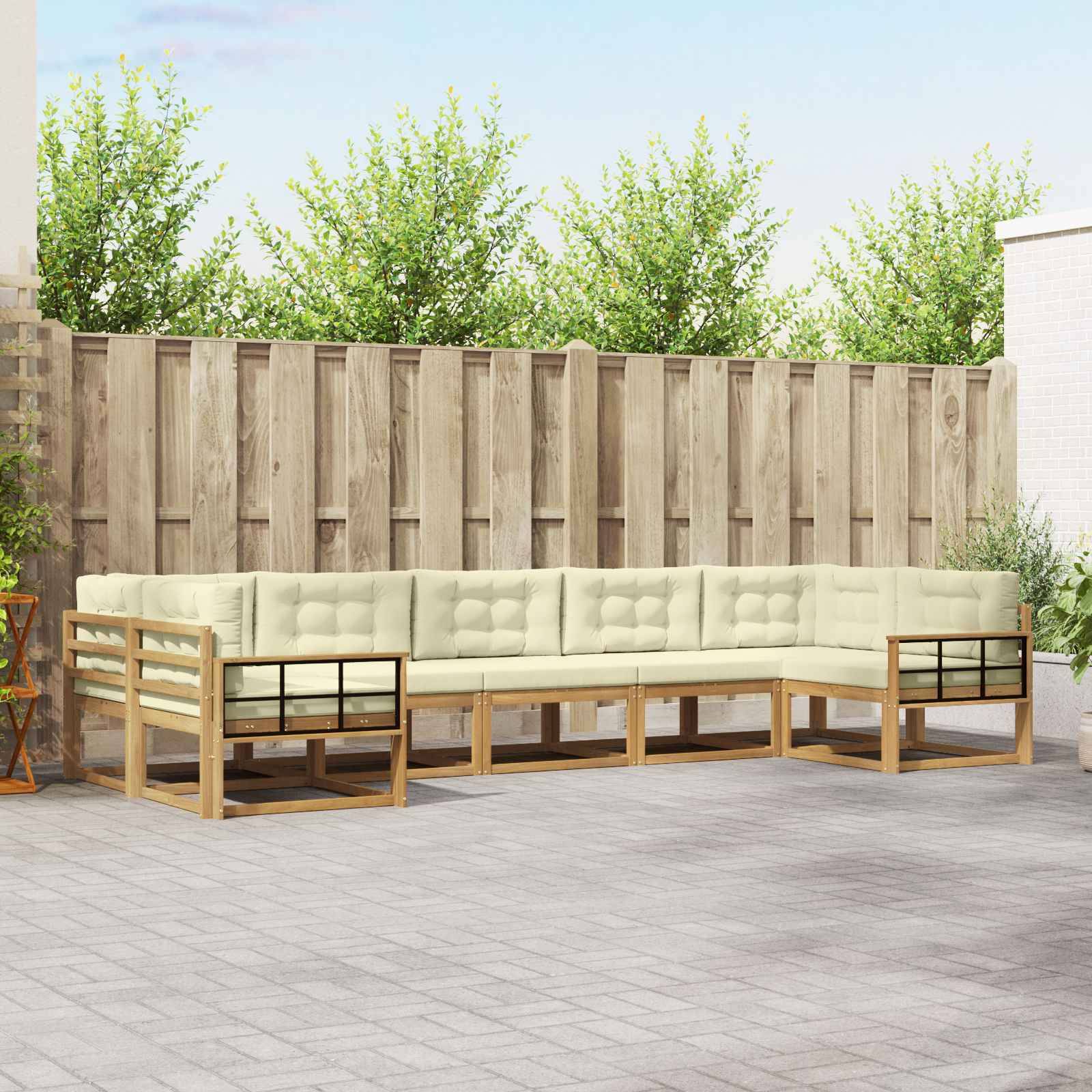 vidaXL Outdoor-Sofagarnitur mit Kissen 7 pcs Weiß und Creme