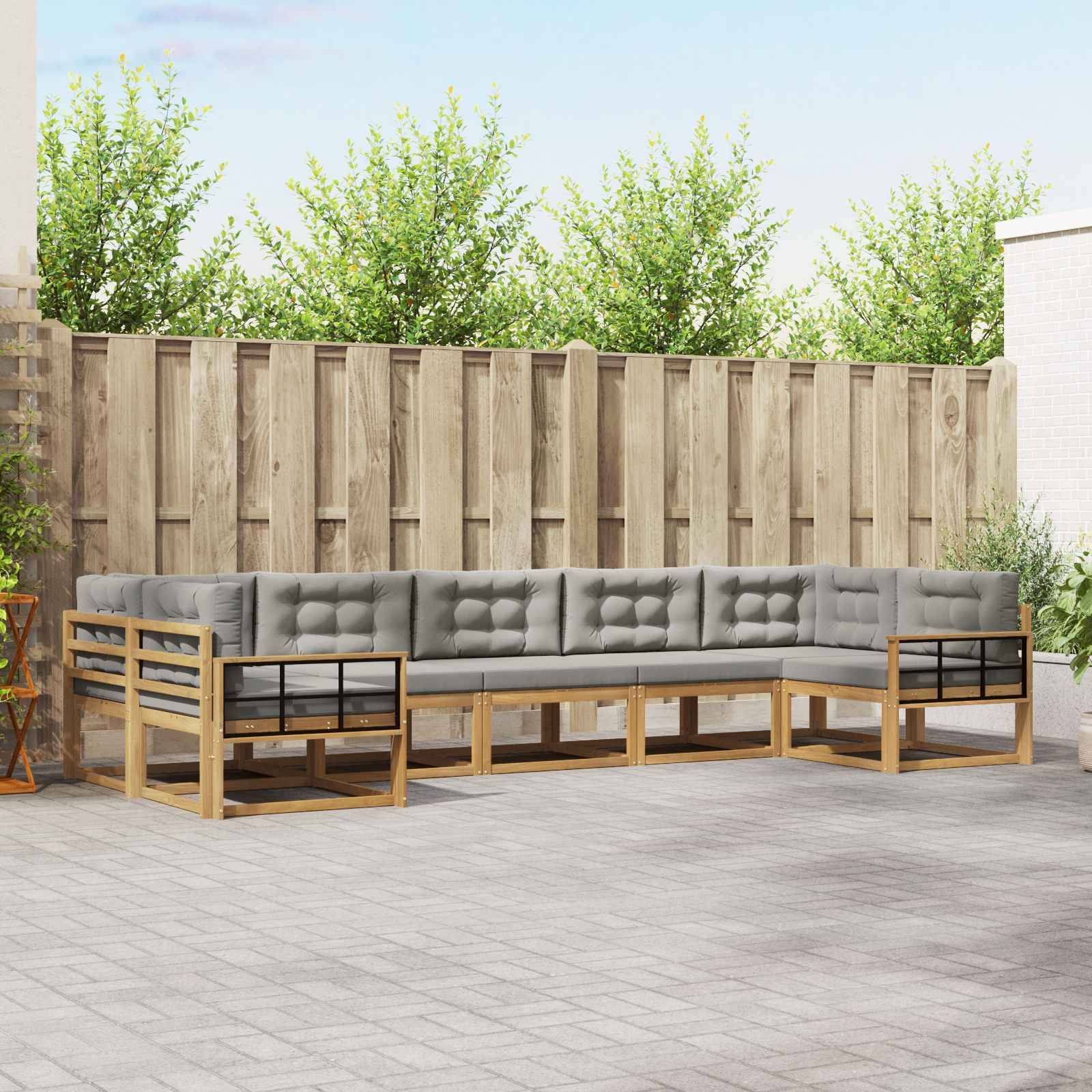 vidaXL Outdoor-Sofagarnitur mit Kissen 7 pcs Weiß und Hellgrau