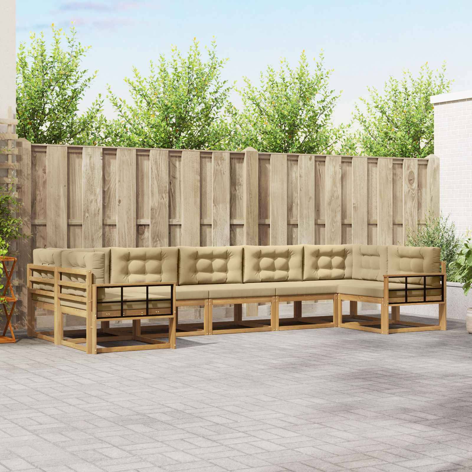vidaXL Outdoor-Sofagarnitur mit Kissen 7 pcs Weiß und Beige