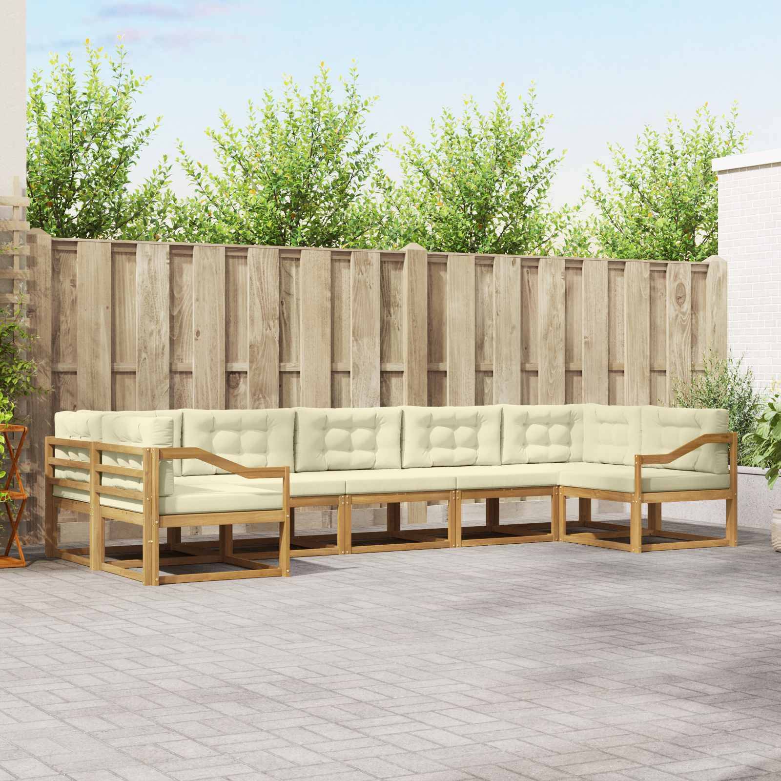vidaXL Outdoor-Sofagarnitur mit Kissen 7 pcs Weiß und Creme