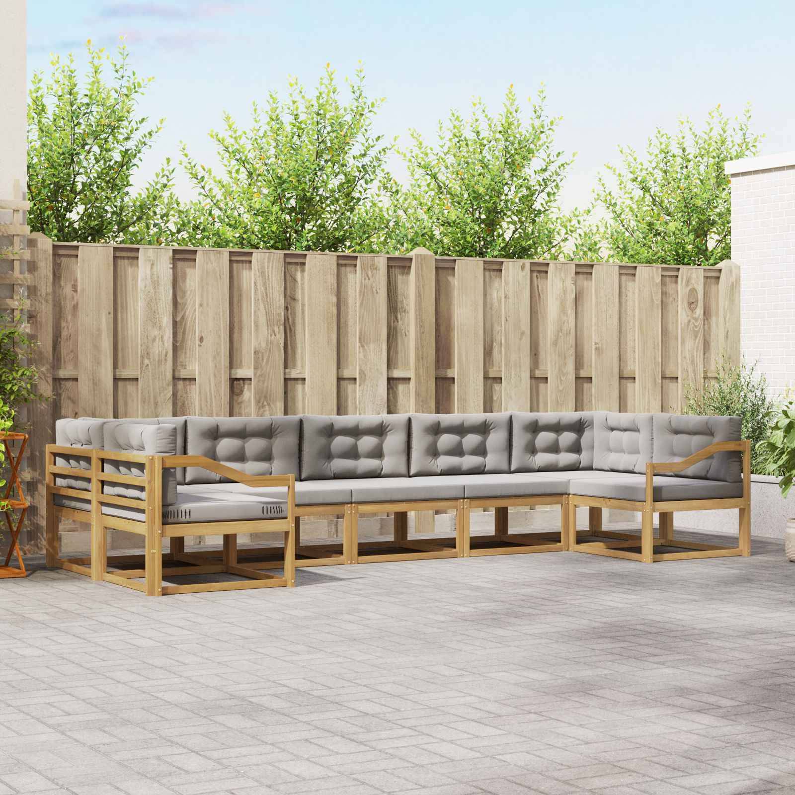 vidaXL Outdoor-Sofagarnitur mit Kissen 7 pcs Weiß und Hellgrau