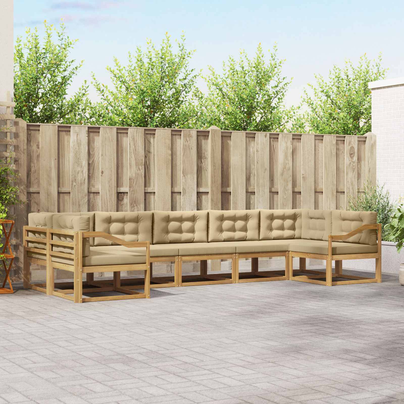 vidaXL Outdoor-Sofagarnitur mit Kissen 7 pcs Weiß und Beige