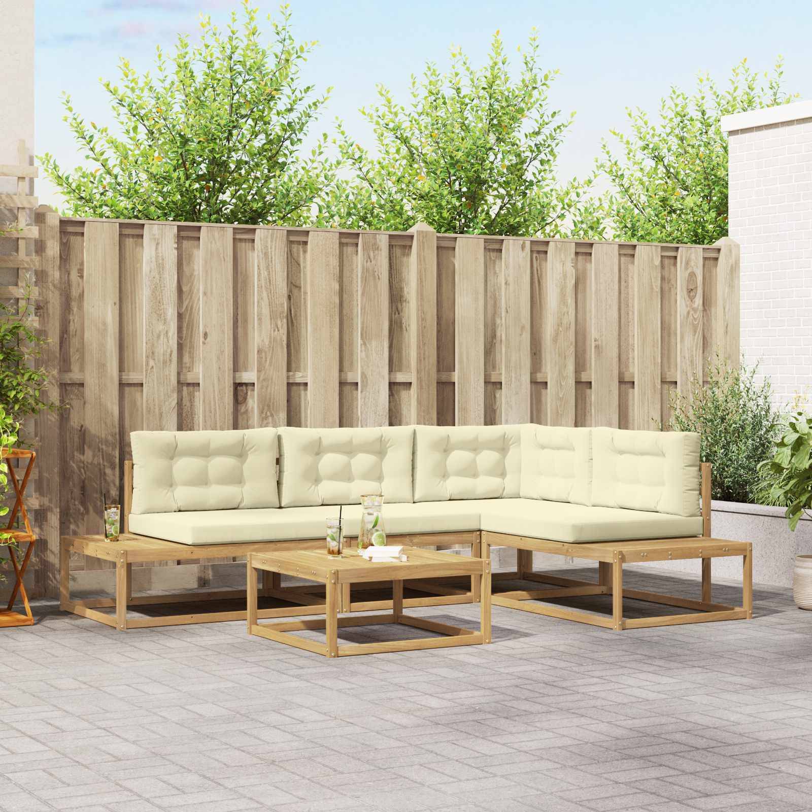 vidaXL Outdoor-Sofagarnitur mit Kissen Weiß 79 x 79 x 37 cm Polyester