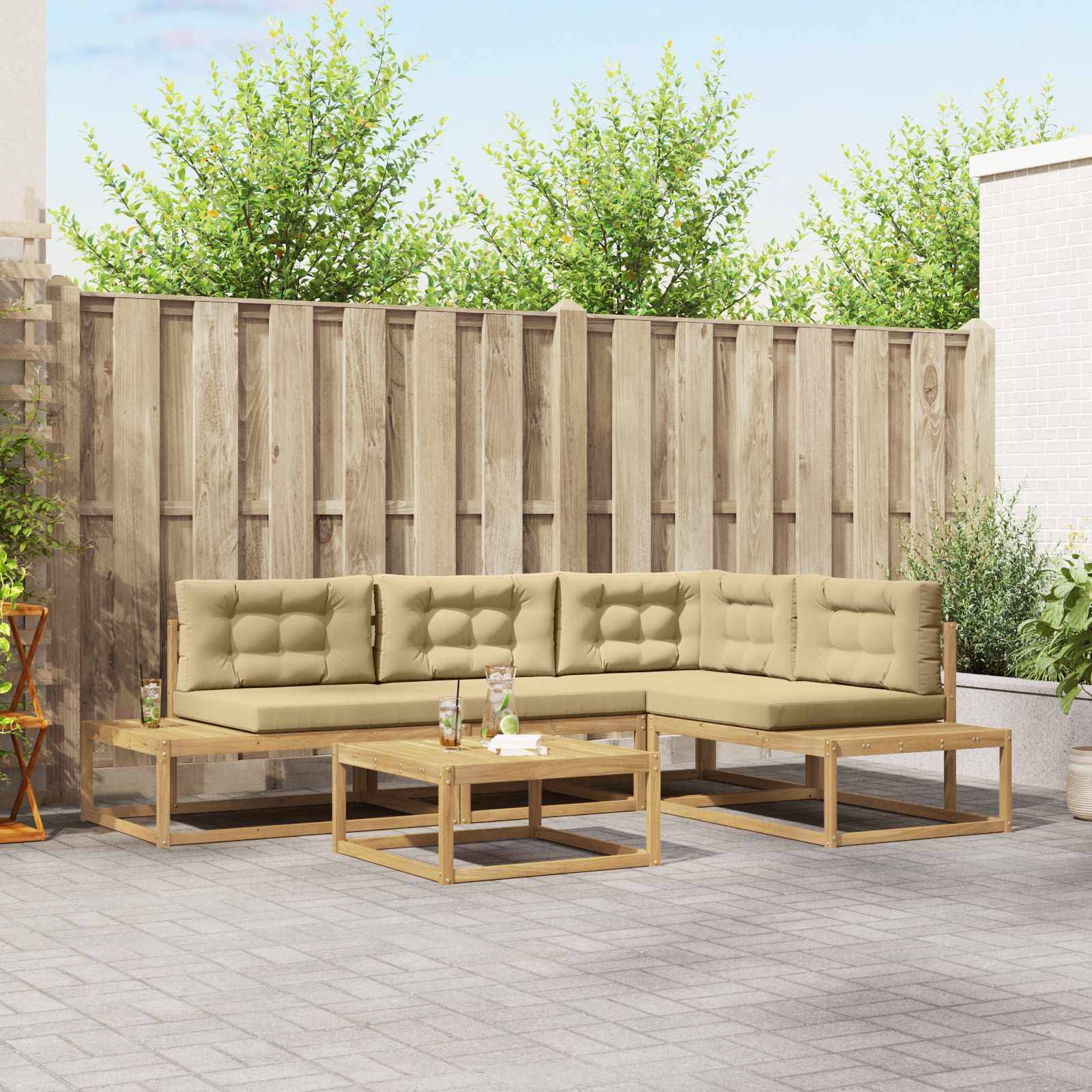 vidaXL Outdoor-Sofagarnitur mit Kissen Weiß 79 x 79 x 37 cm Polyester