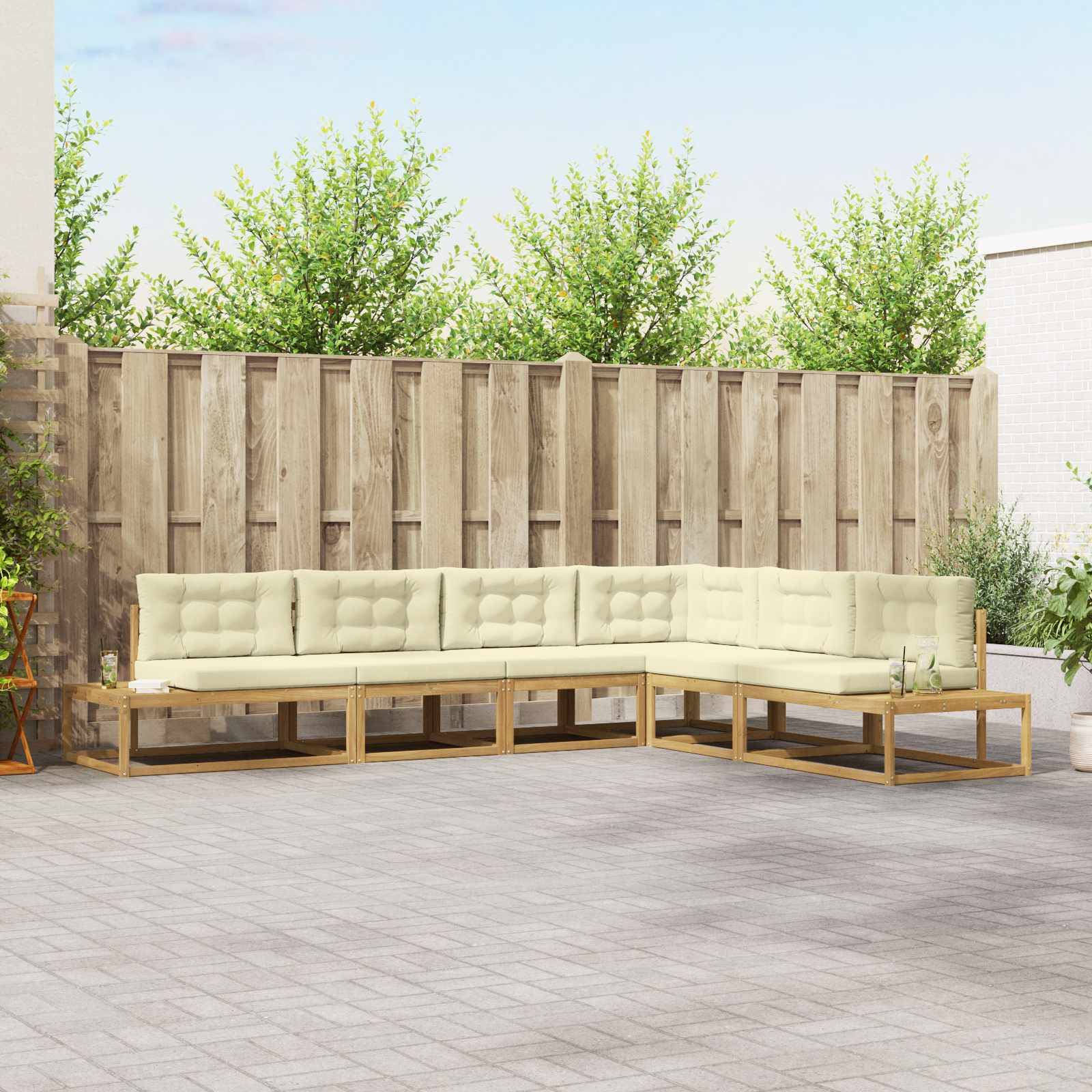 vidaXL Outdoor-Sofagarnitur Weiß 357 x 198,5 x 73 cm Polyester