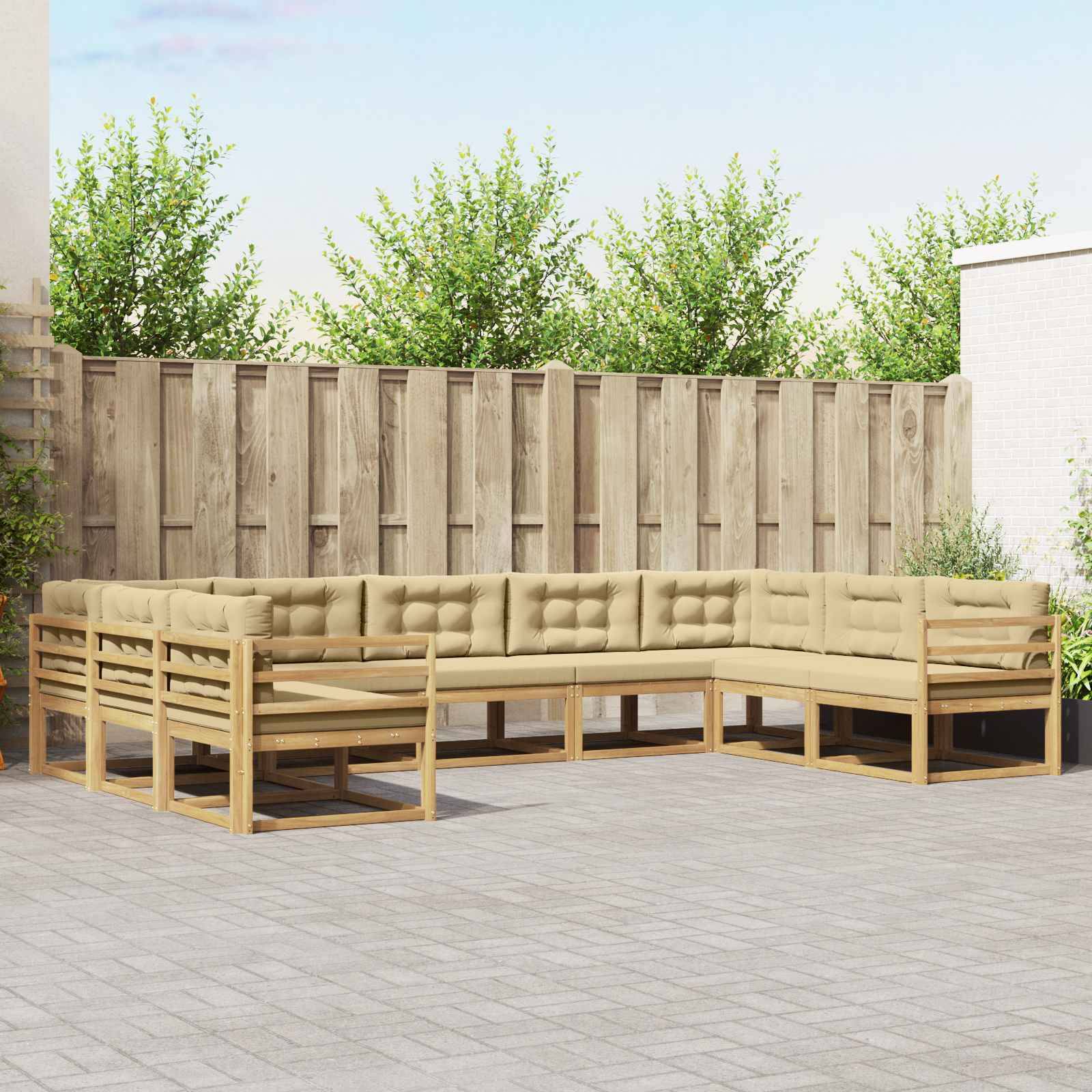 vidaXL Outdoor-Sofagarnitur mit Kissen 9 pcs Weiß und Beige