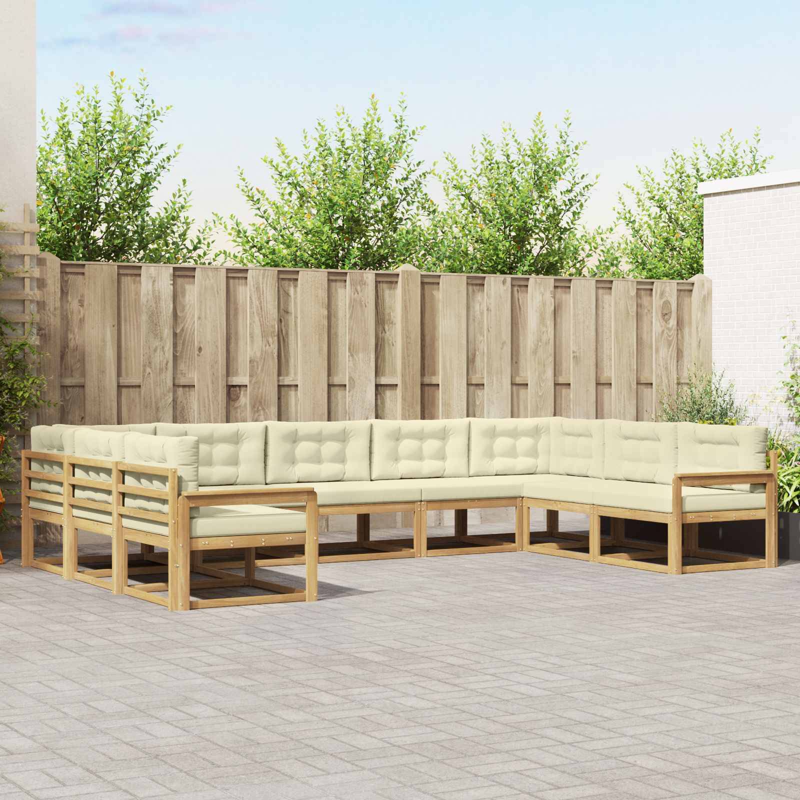 vidaXL Outdoor-Sofagarnitur mit Kissen 9 pcs Weiß und Creme