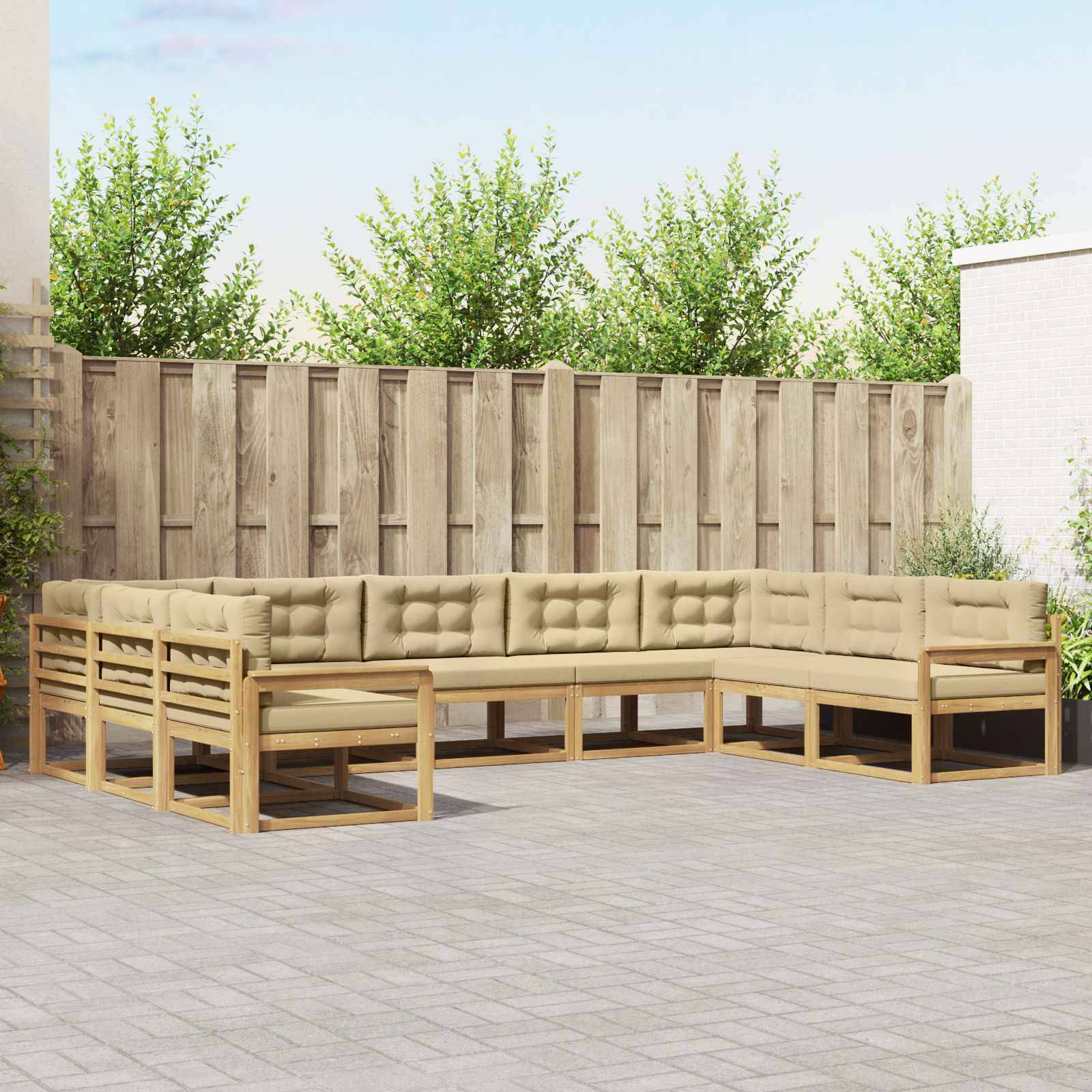 vidaXL Outdoor-Sofagarnitur mit Kissen 9 pcs Weiß und Beige