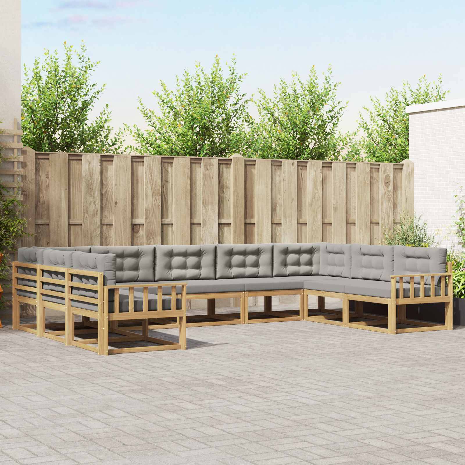 vidaXL Outdoor-Sofagarnitur mit Kissen 9 pcs Weiß und Hellgrau