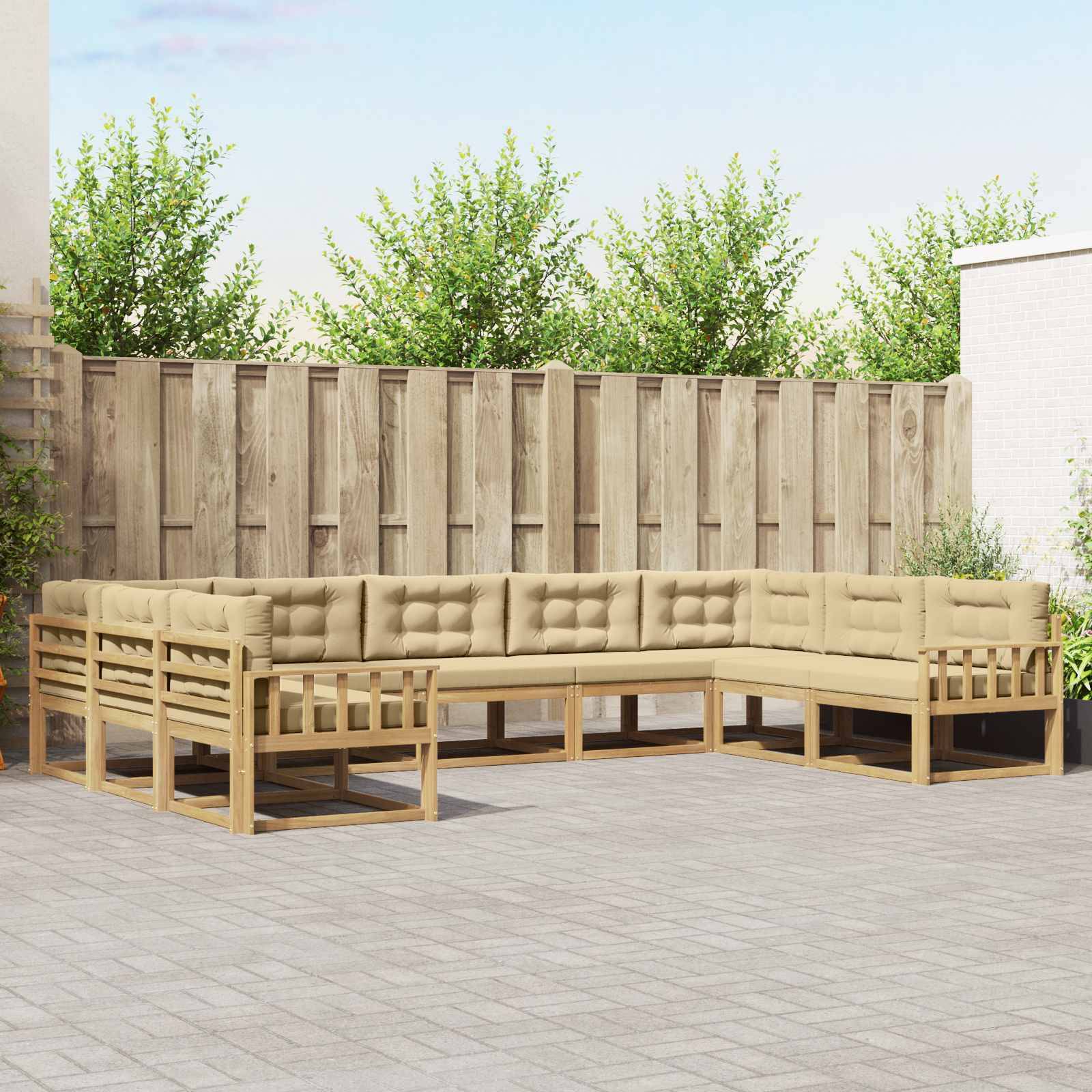 vidaXL Outdoor-Sofagarnitur mit Kissen 9 pcs Weiß und Beige