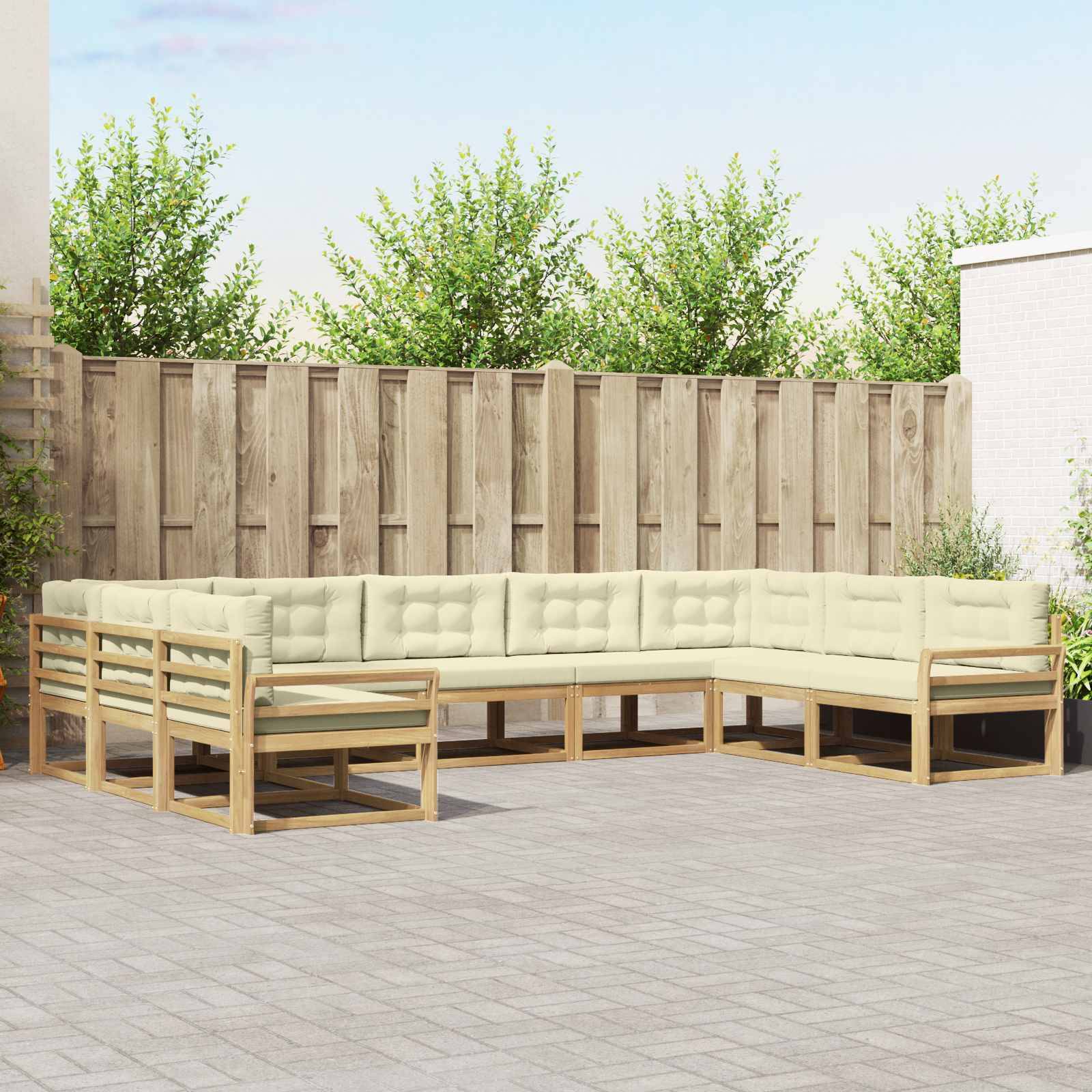 vidaXL Outdoor-Sofagarnitur mit Kissen 9 pcs Weiß und Creme