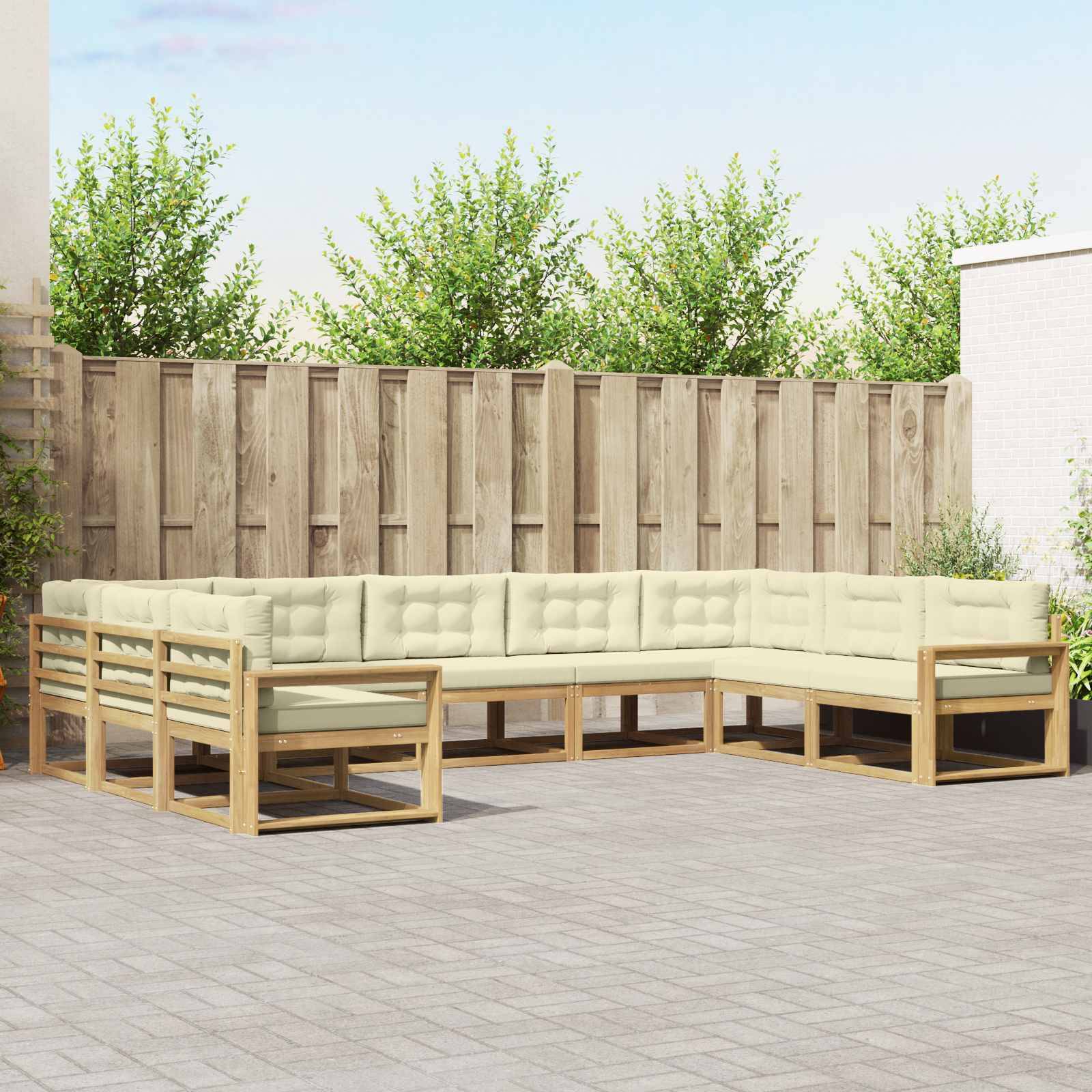 vidaXL Outdoor-Sofagarnitur mit Kissen 9 pcs Weiß und Creme