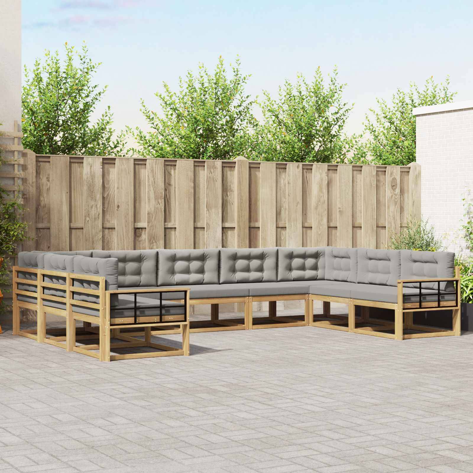 vidaXL Outdoor-Sofagarnitur mit Kissen 9 pcs Weiß und Hellgrau