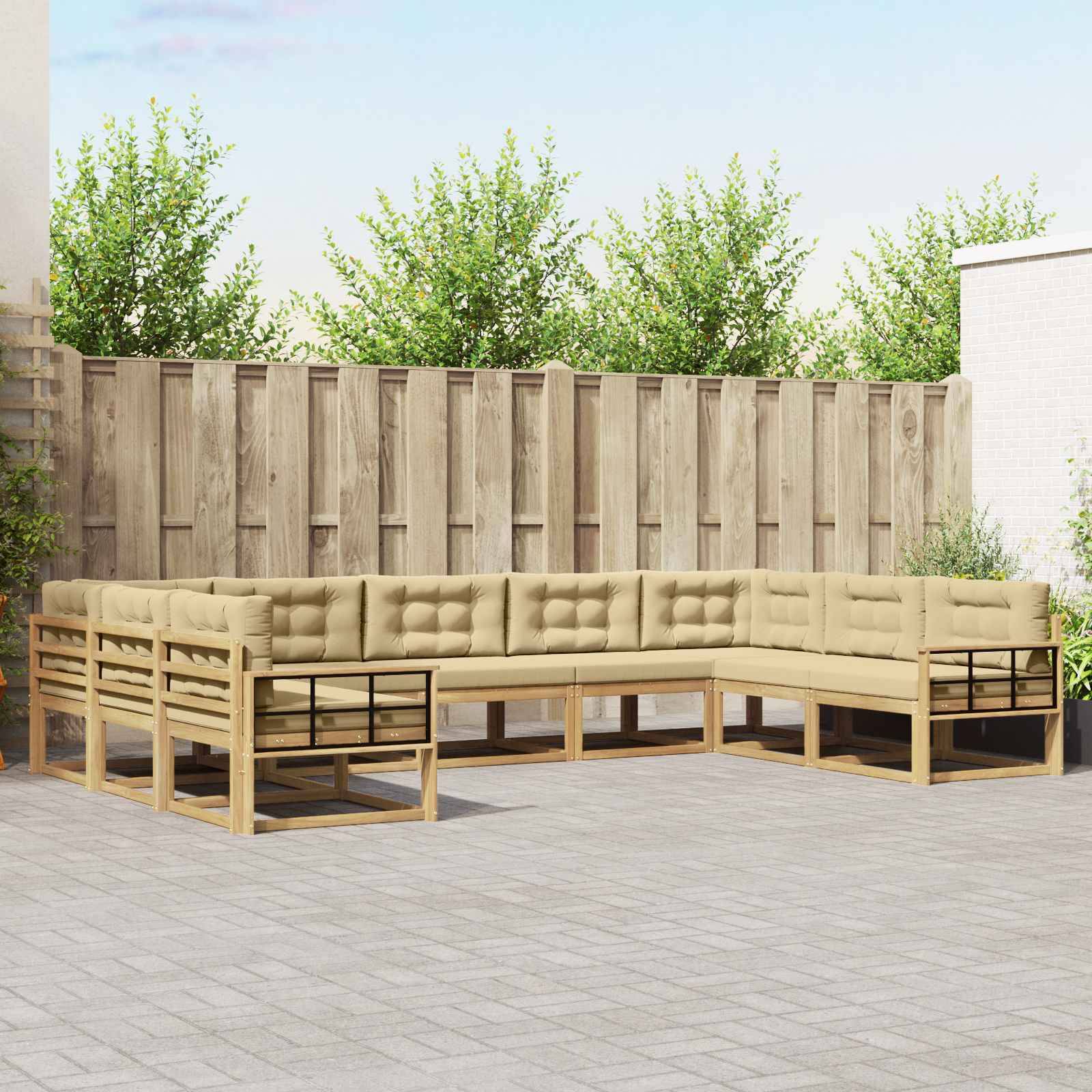 vidaXL Outdoor-Sofagarnitur mit Kissen 9 pcs Weiß und Beige