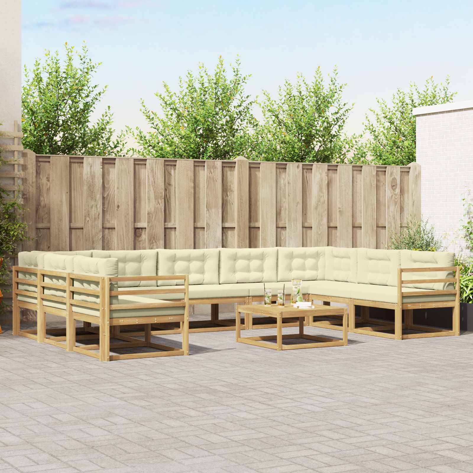 vidaXL Outdoor-Sofagarnitur mit Kissen 10 pcs Weiß und Creme