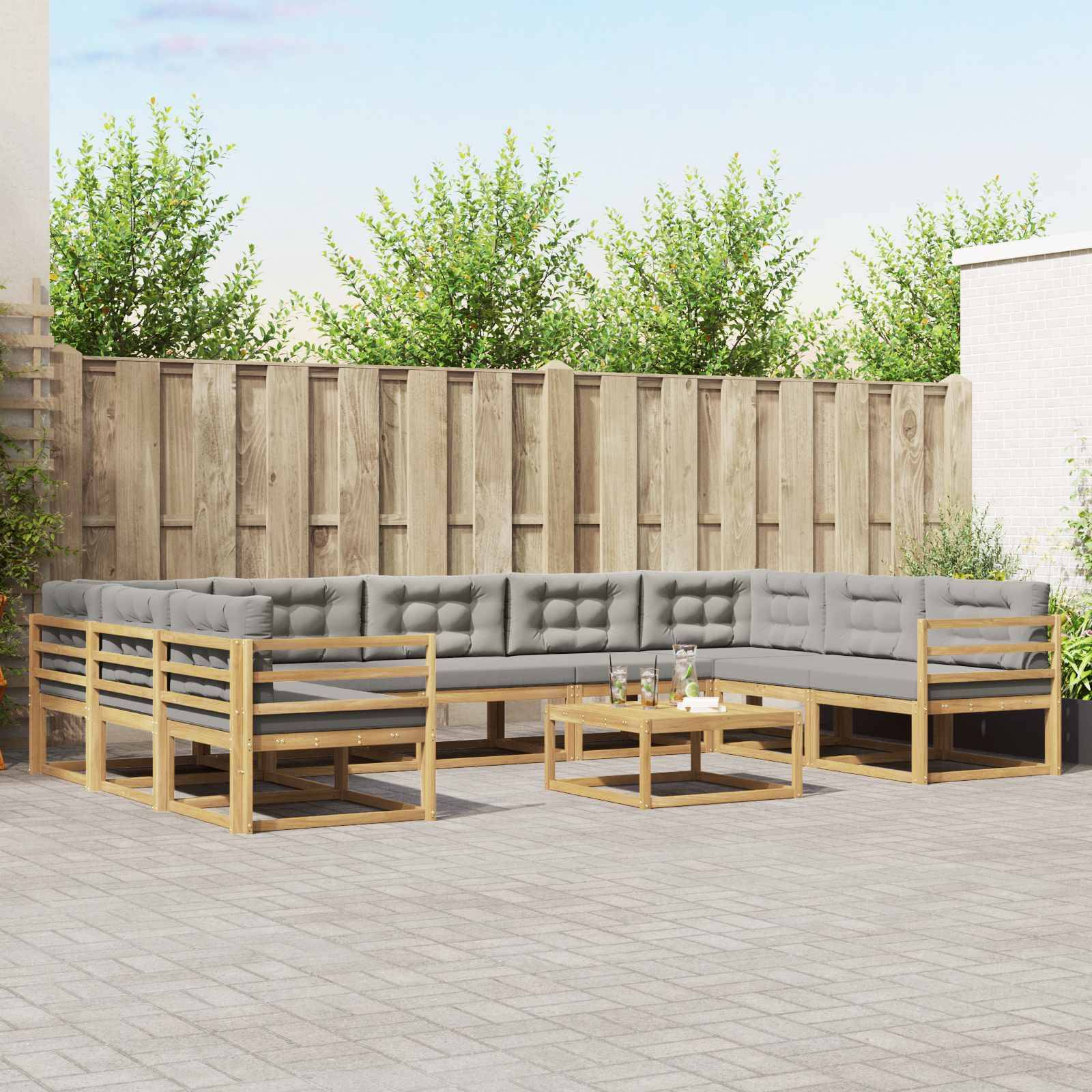vidaXL Outdoor-Sofagarnitur mit Kissen 10 pcs Weiß und Hellgrau