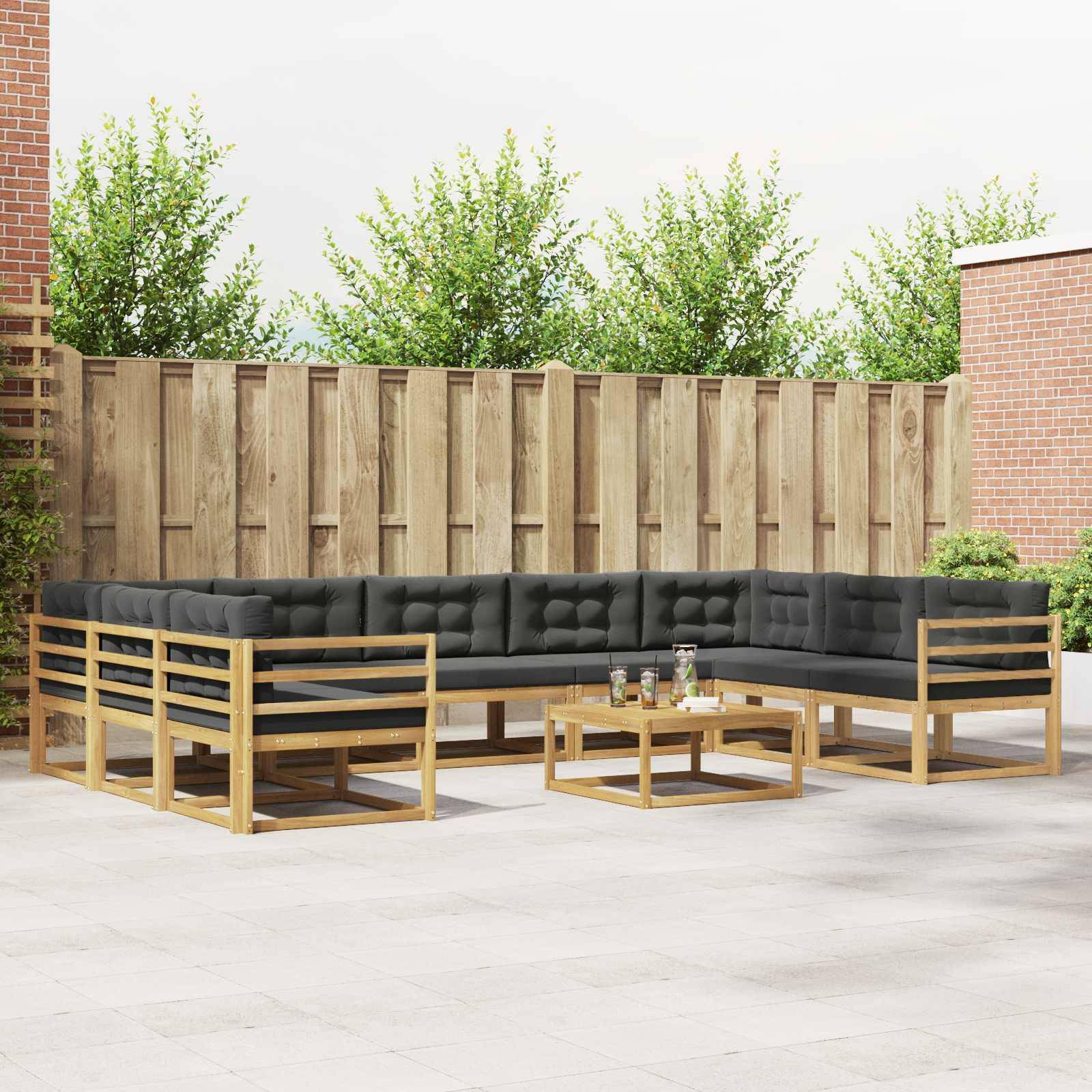 vidaXL Outdoor-Sofagarnitur mit Kissen 10 pcs Weiß und Anthrazit
